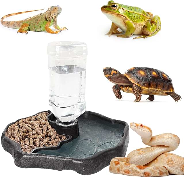 Funmo Reptile Turtle Feeding Bowl, Terrarium Water Bowl, Food Water Dispenser, Suitable for Turtles, Geckos, Snakes, Frogs, etc. Reptile Pet (Brown) product image