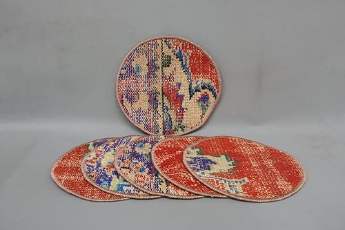 Woven Supla, accesorio de comedor, Rug Supla, Kilim Supla, Circle Supla, juego de seis, decoración de cocina de 10 x 10 pulgadas, Supla roja,
