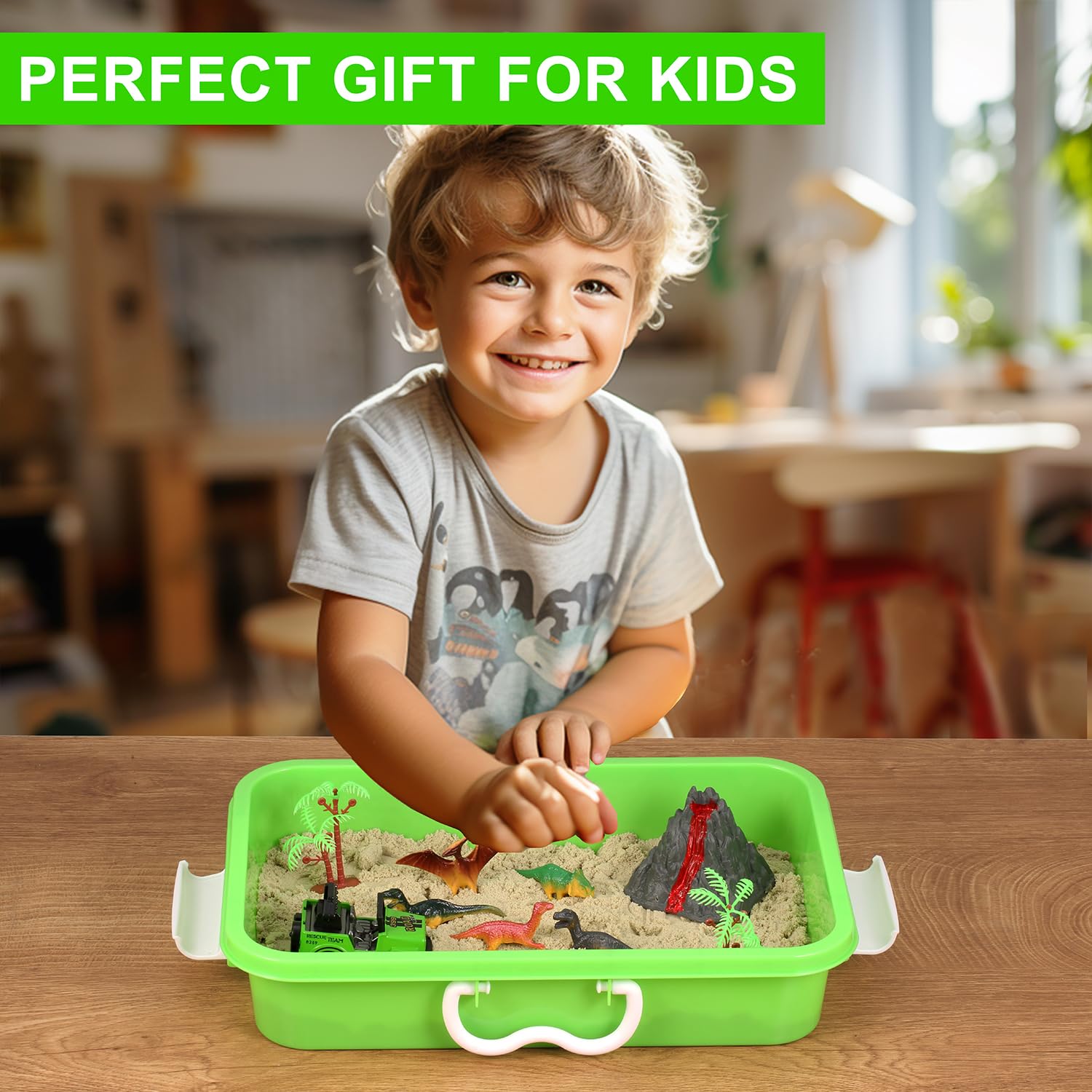 AGENTLAN Dinosaur Sensory Bin, Dinosaur Dig Sensory Toys with Play Sand for Toddlers Boys and Girls, Kids Toys Gift Sand Box for Age 3 4 5 6 7 8 - Image 6