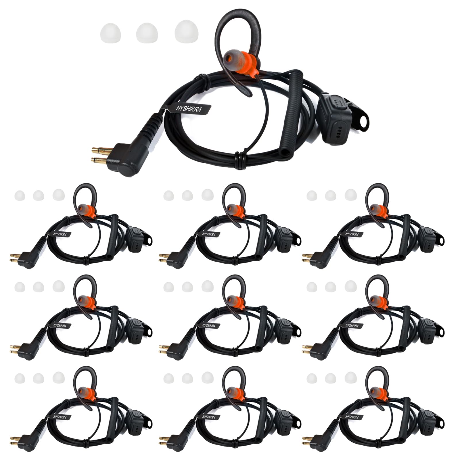 HYSHIKRA G Shape Security Earpiece with PTT, Lightweight Radio Headset Compatible with Motorola GP300 DP1400 CP040 CLS1410 Walkie Talkie (RED, 10 PACK)
