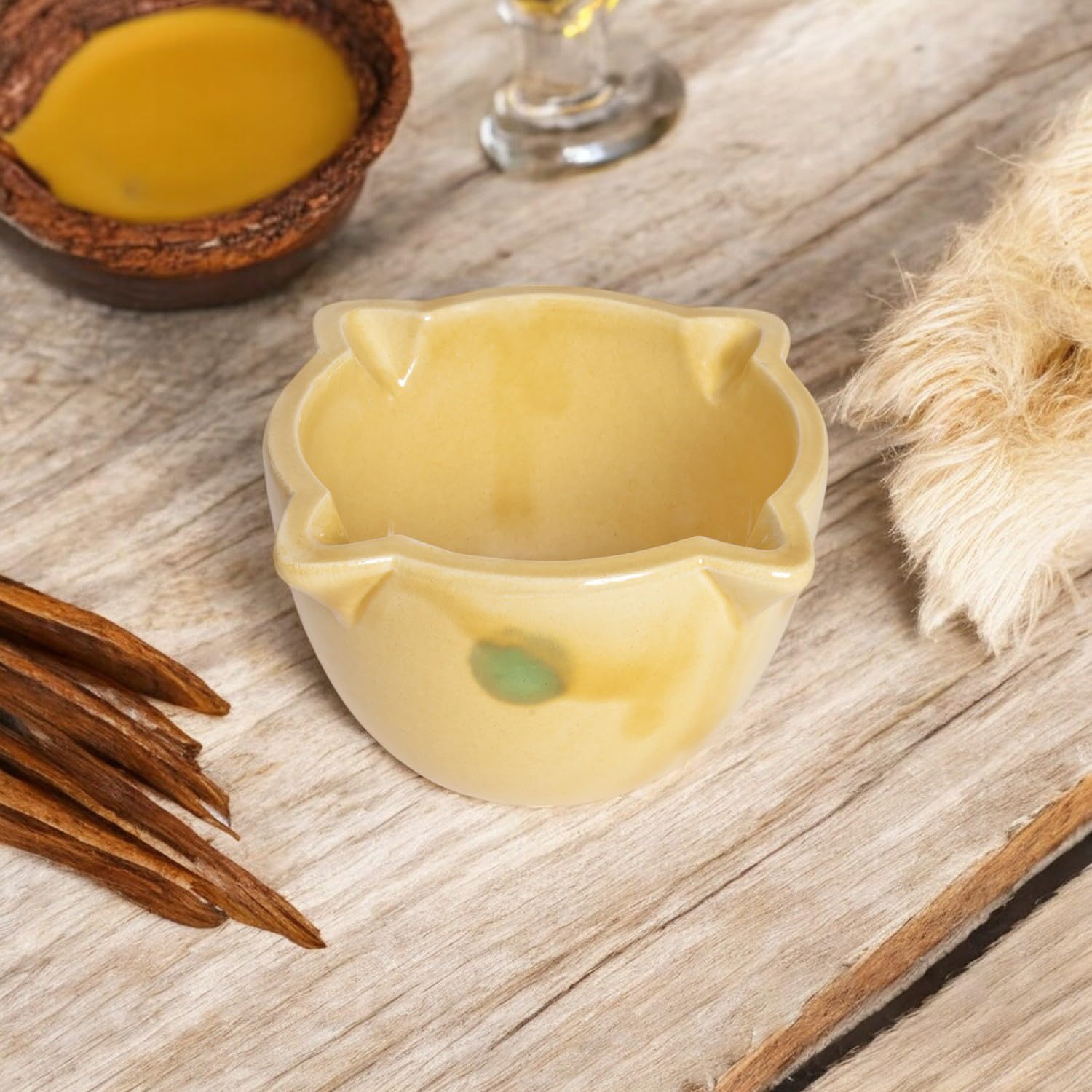 Set 12 Morteros Pequeños Sin Maza 12 x 8cm. Mortero de Cerámica Amarillo para Ajo y Especias para Servir Salsas, Aperitivos. Hostelería, Bar, Restaurantes (Amarillo, 12 x 8 cm (12 Uds)