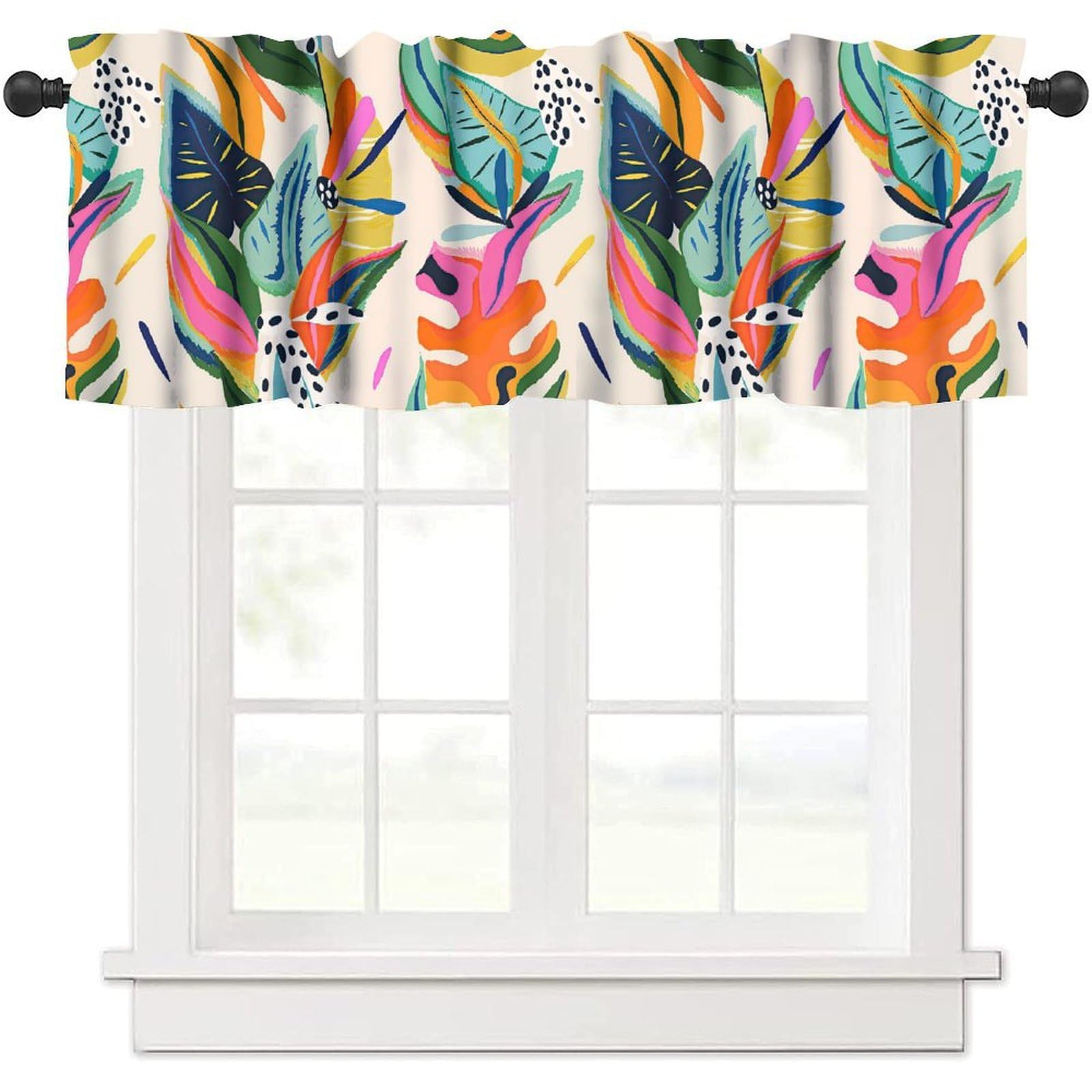 moderw Abstract Tropical Leaves Valance Curtains, Colorful Flower Blossom Botanical Jungle Plam Tree Boho Plant Window Curtain Valance for Farmhouse Kitchen Bedroom Living Room 54x18inch