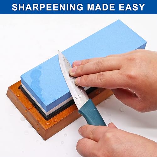 Miniatura 5 de YuGtcen Afilador de cuchillos de piedra afilada 2 piedras de afilado de grano lateral 4001000 kit de afilado de piedra húmeda kit de afilado de