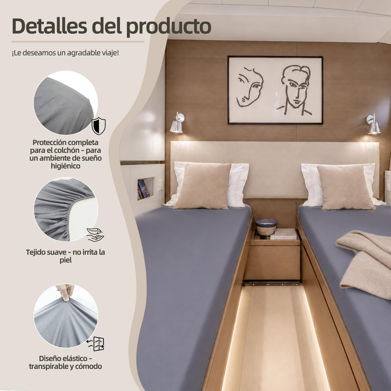 Juego de 2 sábanas bajeras, sábanas bajeras ajustables para Fendt Autocaravana, para cama individual y cama larga, de algodón de alta calidad, certificado Öko-Tex, hipoalergénicas (gris claro)