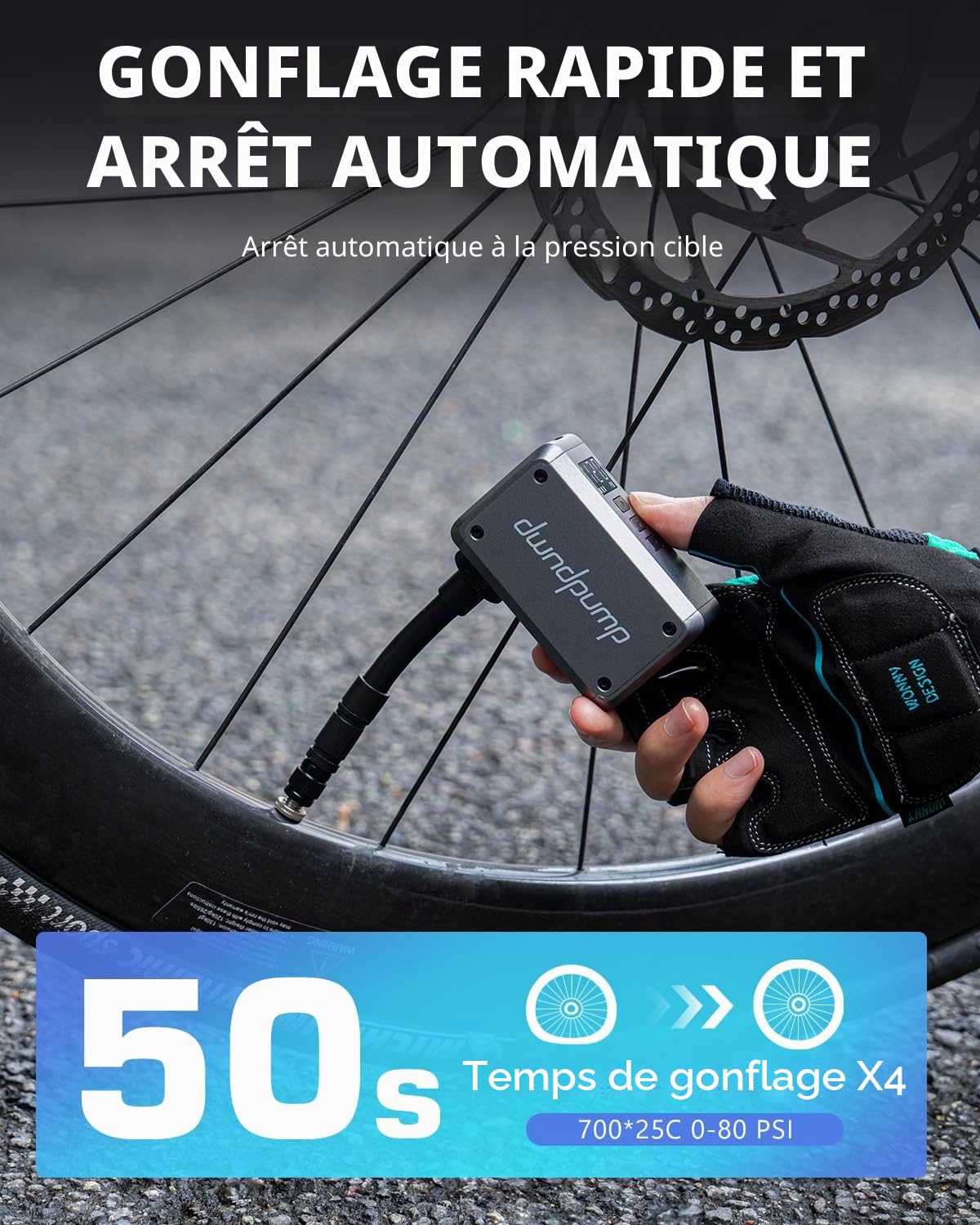 dwndpump Mini Pompe VéLo Electrique DP5 Pro, Pompe à Pneu Portable pour VéLo avec Jauge, ArrêT Automatique, Pompe à VéLo Max 120psi, Mini Pompe à Air Rechargeable avec Valve Presta Et Schrader