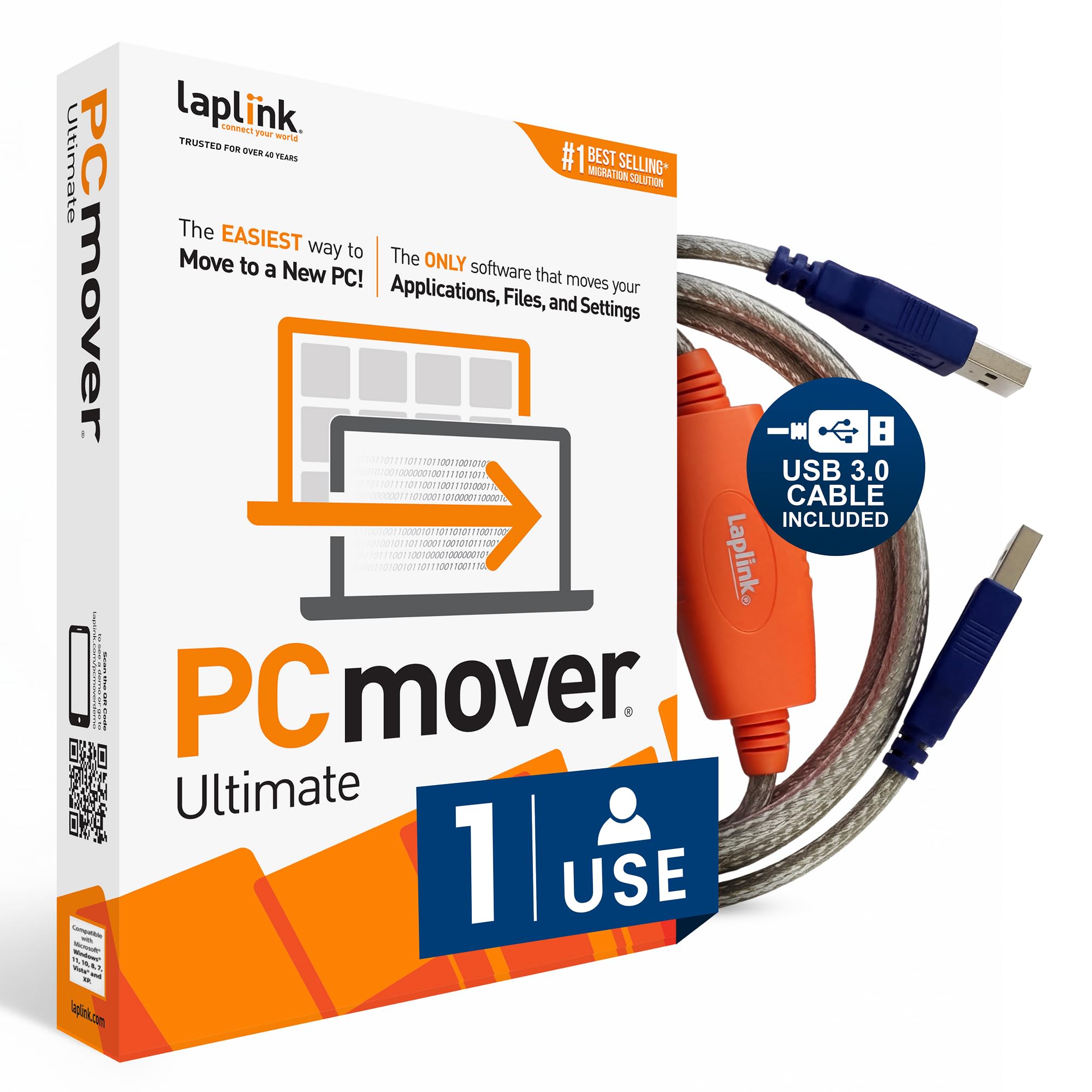 Laplink PCmover Ultimate 11 mit SuperSpeed ​​USB 3.0 Kabel - 1 Verwendung [windows_11,windows_10,windows_8_1,windows_8,windows_7,windows_vista,windows_xp] [cd_rom]