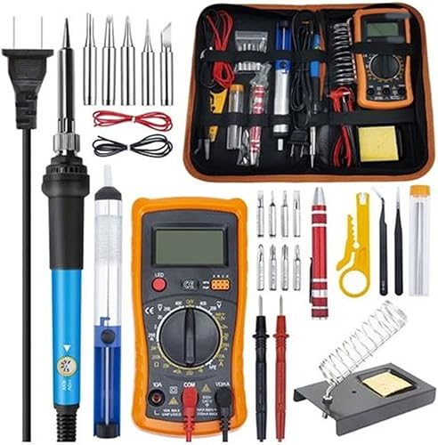 Kit de soldador de 60 W, herramientas de soldadura de temperatura ajustable de 110 V, juego de herramientas de multímetro de soldador con punta de