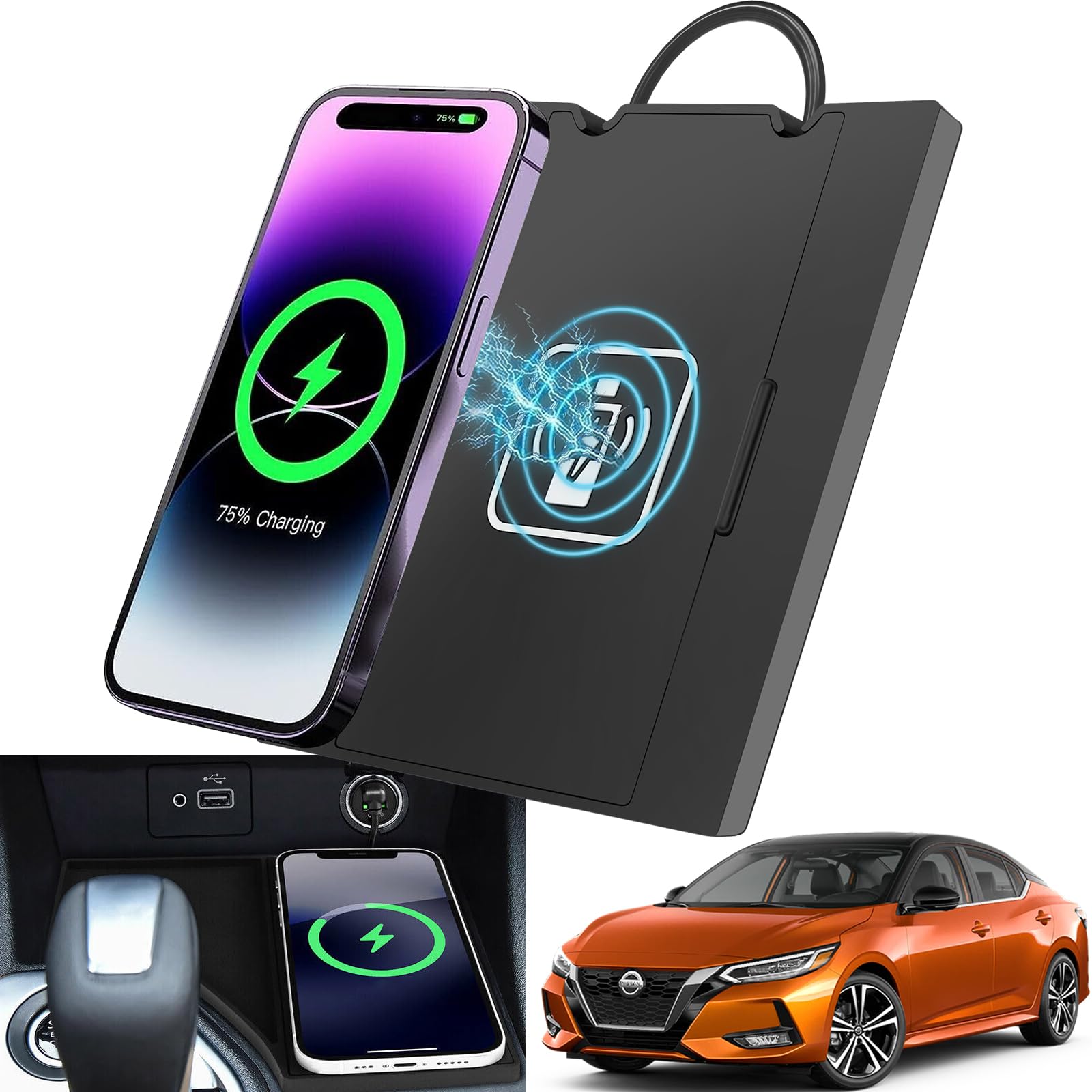 for 2020-2024 Nissan Sentra 15W Fast Wireless Charger, Car Cell Phone Qi Charging Station Pad Mat fits Nissan Sentra Accessories