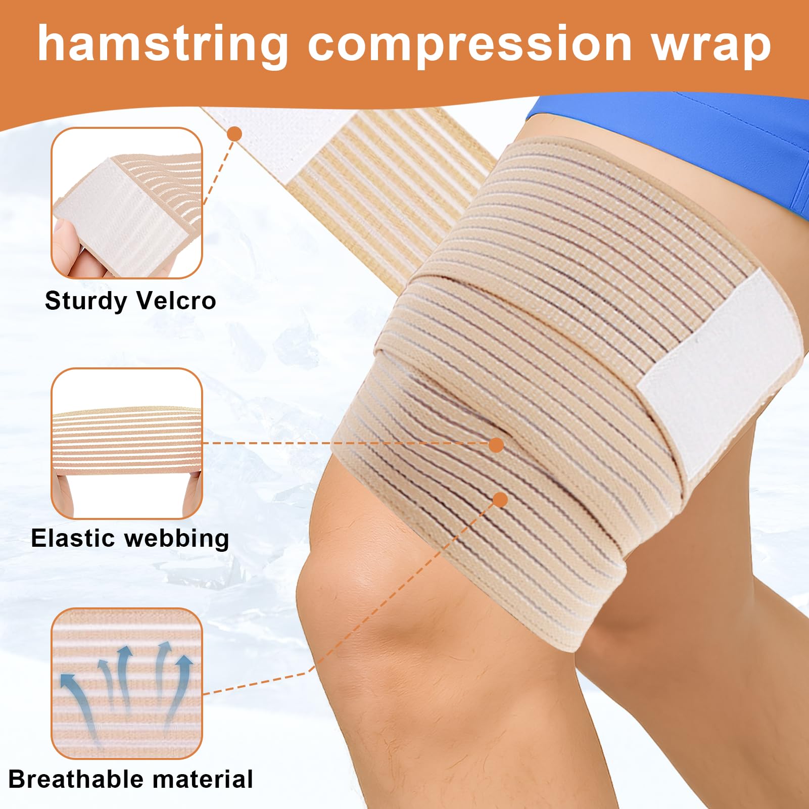 2 PCS Thigh Hamstring Compression Sleeve, Adjustable Thigh Compression Wraps for Varicose Veins Treatment for Legs, Nylon Quad Knee Support Bandage, Versatile Compression for Knee, Calf, Arm SkinColor — Amazon image 3