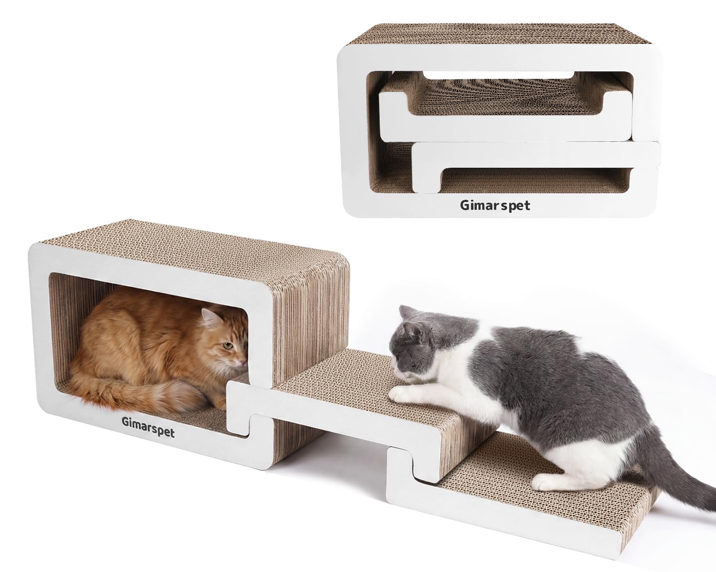 Gimars 75cm Griffoir pour Chat 3 en 1 XXL, Meuble Griffoir Chat Carton Élégant pour Foyer Multi-Chats, Design Vague Moderne, Imbriquable & Gain de Place Lounge