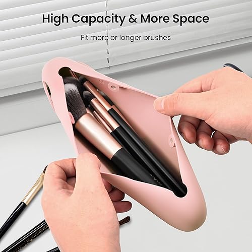 Miniatura 2 de Soporte para brochas de maquillaje de viaje, estuche organizador de brochas de maquillaje de silicona con gran capacidad mejorada, bolsa de cepillos