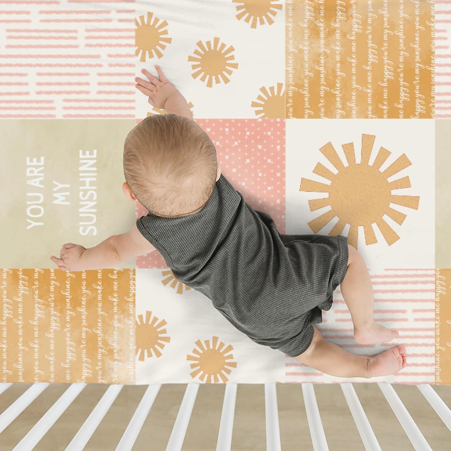 Vintage Sun Baby Crib Sheets for Boy Girl 28"x52" Boho Sunshine Soft Stretchy Fitted Crib Mattress Covers Retro Summer Sunshine Nursery Baby Sheet for Crib and Toddler Bed Mattresses