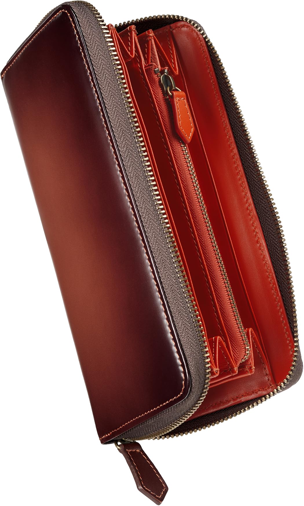 H2WMen's Long Wallet, Genuine Leather, Vintage Leather, Easy to Put Out Coins, YKK Zip Around, Brown