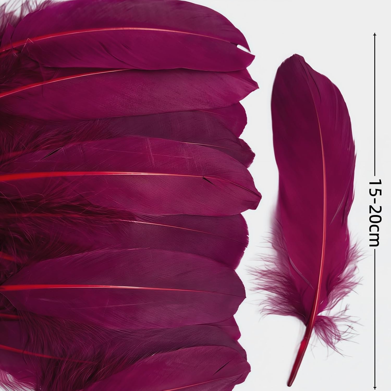 Burgundy Goose Feathers, Bulk 100 PCS 15-20 cm Natural Red Wine Feathers for Crafts Angel Wings, Wedding Party, Crafts Feather Decoration Accessories(Wine red)