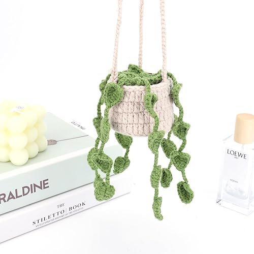 Miniatura 2 de Plantas colgantes de ganchillo, lindas plantas en macetas, accesorios colgantes de ganchillo para espejo retrovisor de coche, accesorios hechos a