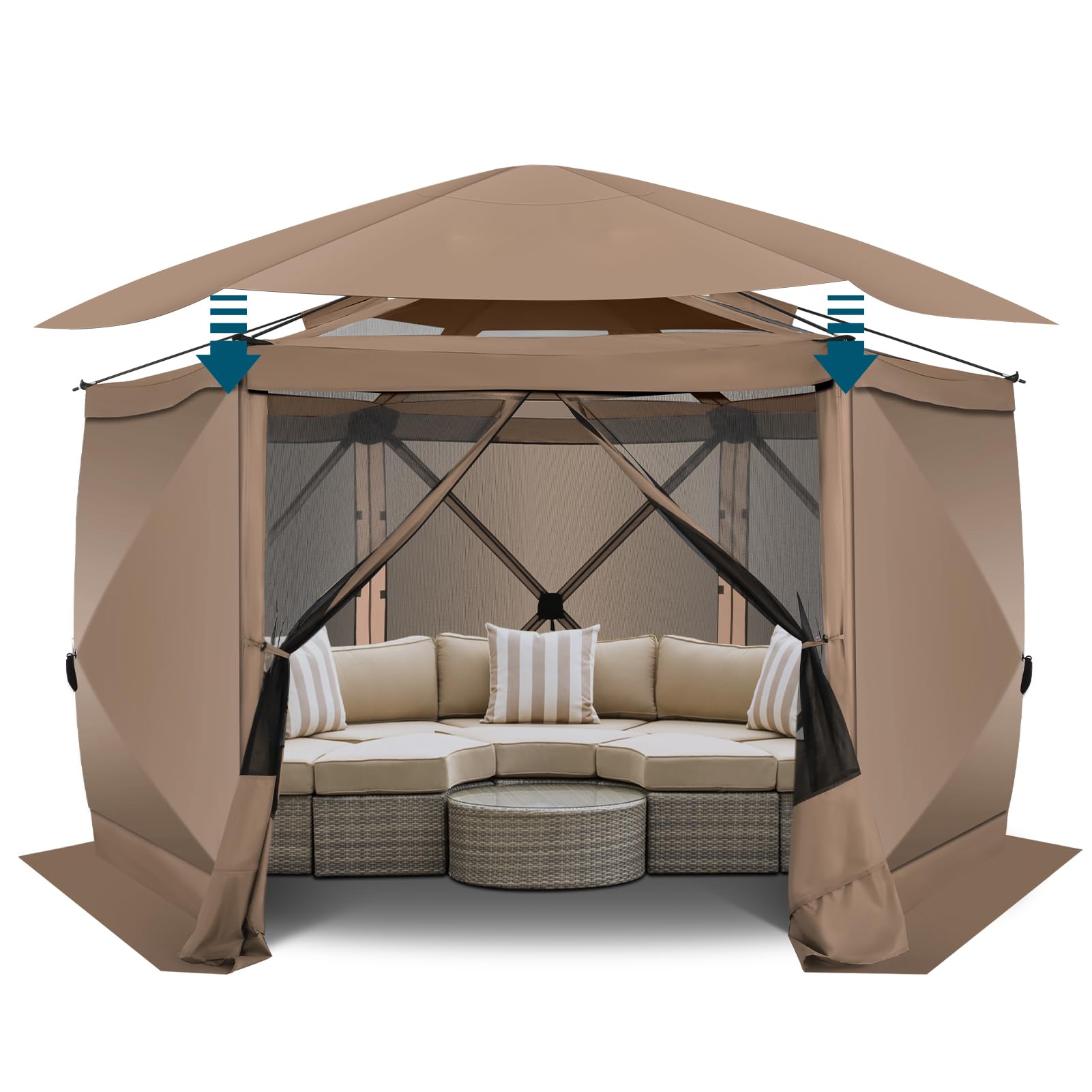 COBIZI 12x12 FT Pop Up Canopy Stargazing Tent, Gazebos On Clearance with Removable Roof, Screened in Gazebo, Screen Tents Portable carpas para Patio for Outdoor Camping,Backyard,Garden,Khaki(Pro)