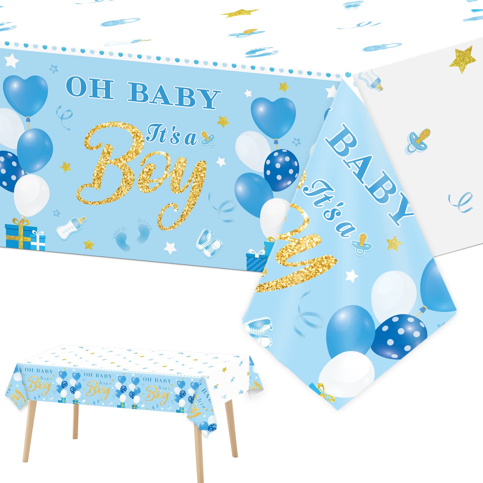 Tevxj 3 Pack Baby Shower Tablecloths Plastic Blue Baby Boy Shower Decorations Gender Reveal Party It's A Boy Table Covers for Baby Boy Birthday Shower