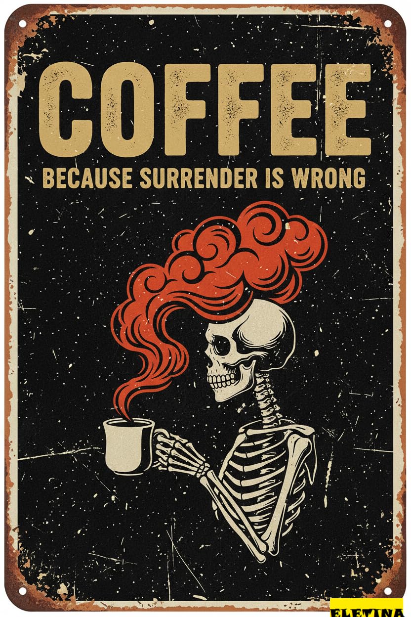 Skeleton Strong Coffee Tin Sign, 8x12 Inch