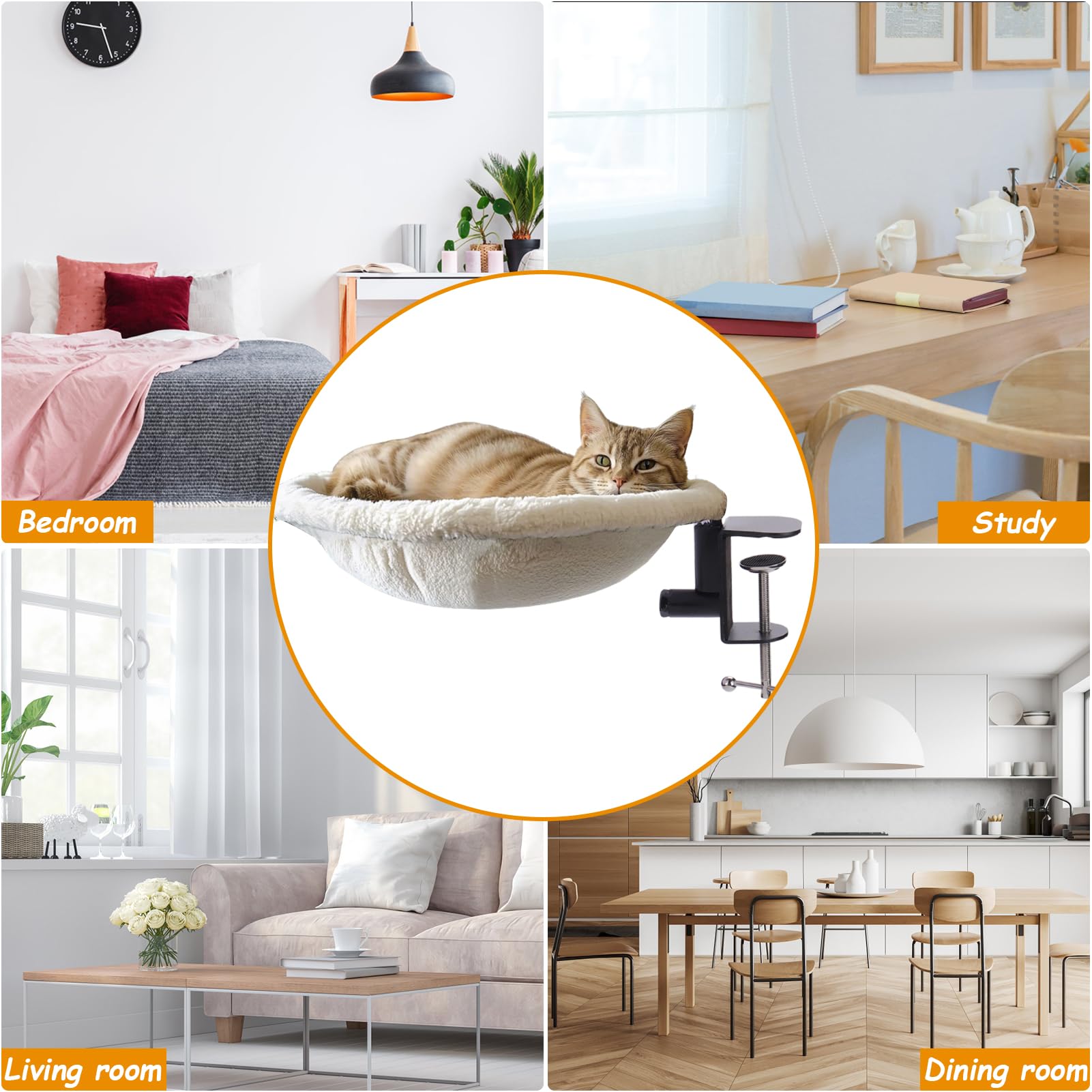Vodolo Katzen-Schreibtisch-Bett, Schreibtisch-Sitzstange, bequeme, weiche, runde Tischhalterung, Katzennest mit Haustiermatte, Büroarbeit, Schreibtisch, perfekte Hängematte, Indoor-Katzenzubehör