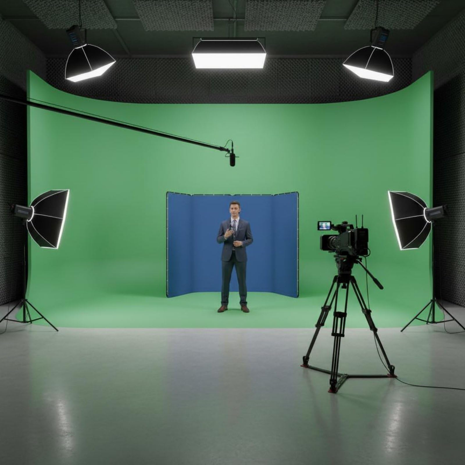 Schermo Fotografico Sfondo Verde Pieghevole Video Pannello Ripresa Tela Supporto Portatile Struttura Compatta Funzione di Compositing Adatto per Studi, Blu