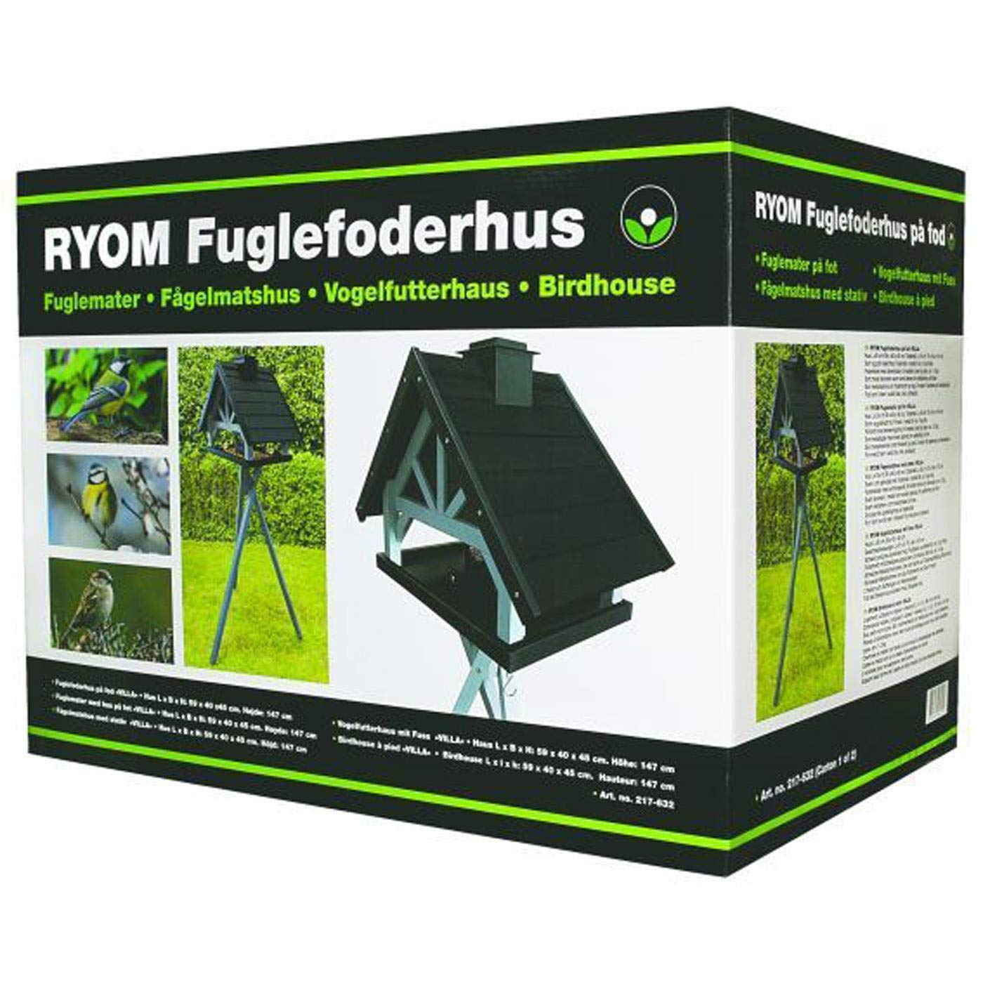 Ryom Vogelhaus Villa mit Futtersilo und 3-Bein Standfuß Holz/Metall, 75 x 64 x 147cm BAUSATZ