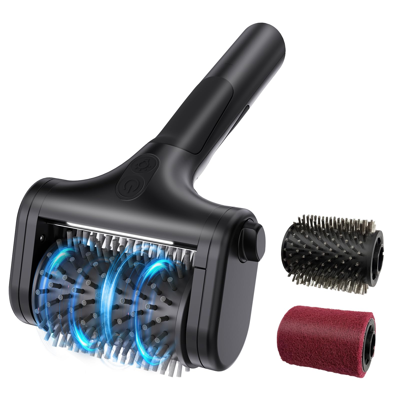 Brosse éLectrique pour Barbecue, Deux Vitesses (590RPM, 1000RPM), Deux TêTes de Brosse Incluses, éClairage LED, Brosse éLectrique Rechargeable AdaptéE à Tous Les Types de Barbecues Noire