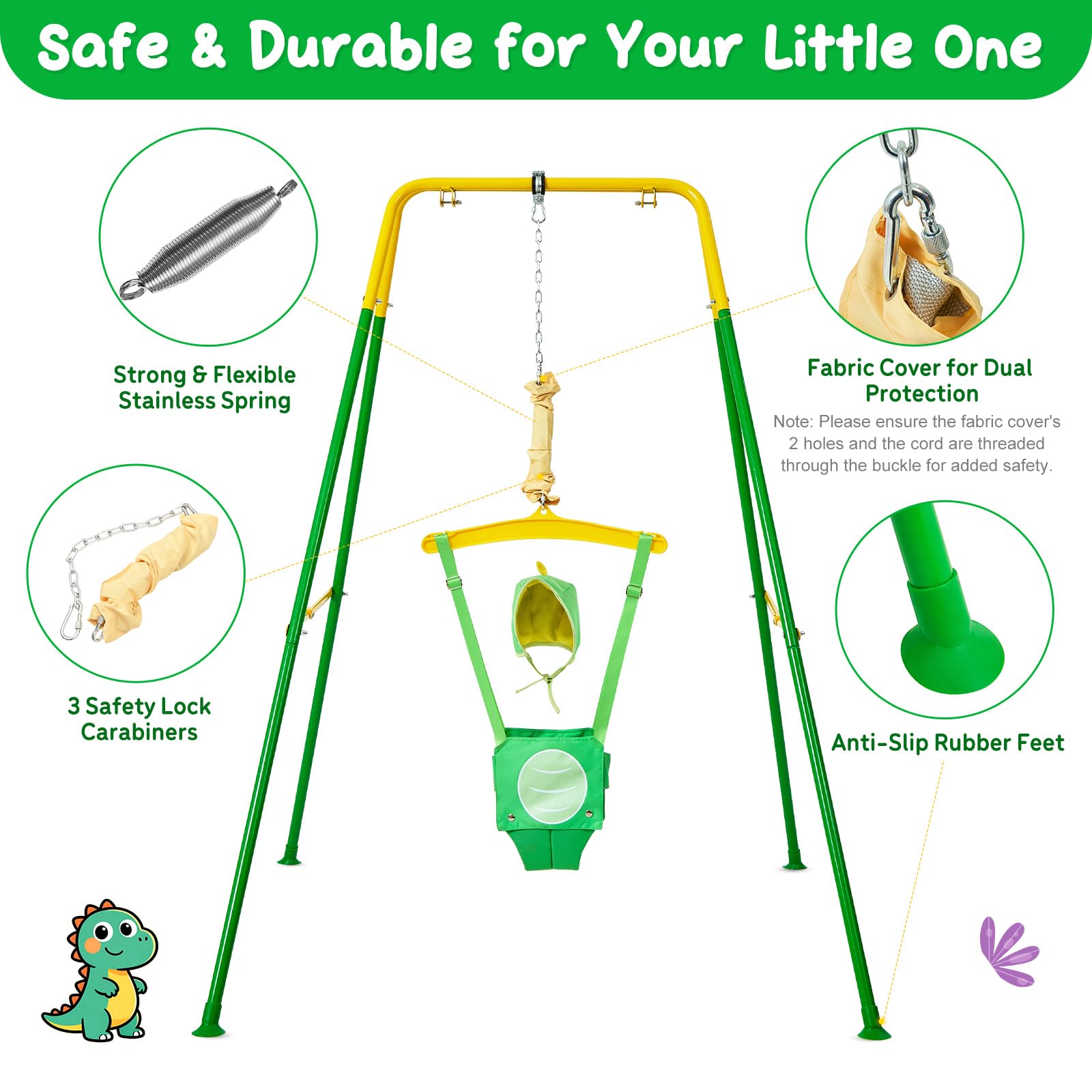 FUNLIO: saltador para bebés con soporte, de 6 a 24 meses; hamaca para bebés para jugar; saltador para niños pequeños, con cadena ajustable, fácil de montar y guardar (con soporte)