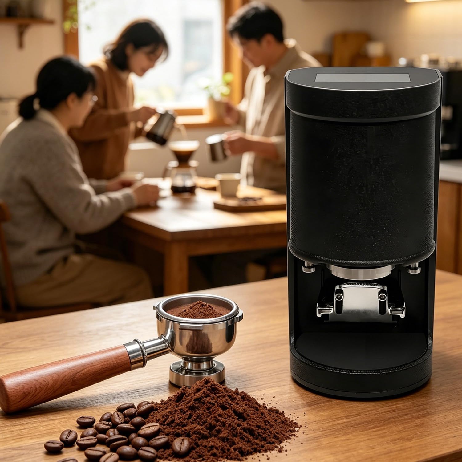 Pressino Elettrico Automatico da 58 Mm,Supporto Regolabile in Altezza,Facile da Pulire,Intervallo di Pressione Regolabile 5-30Kg,Ideale per Baristi,Hotel E Uso Domestico Black-Flat