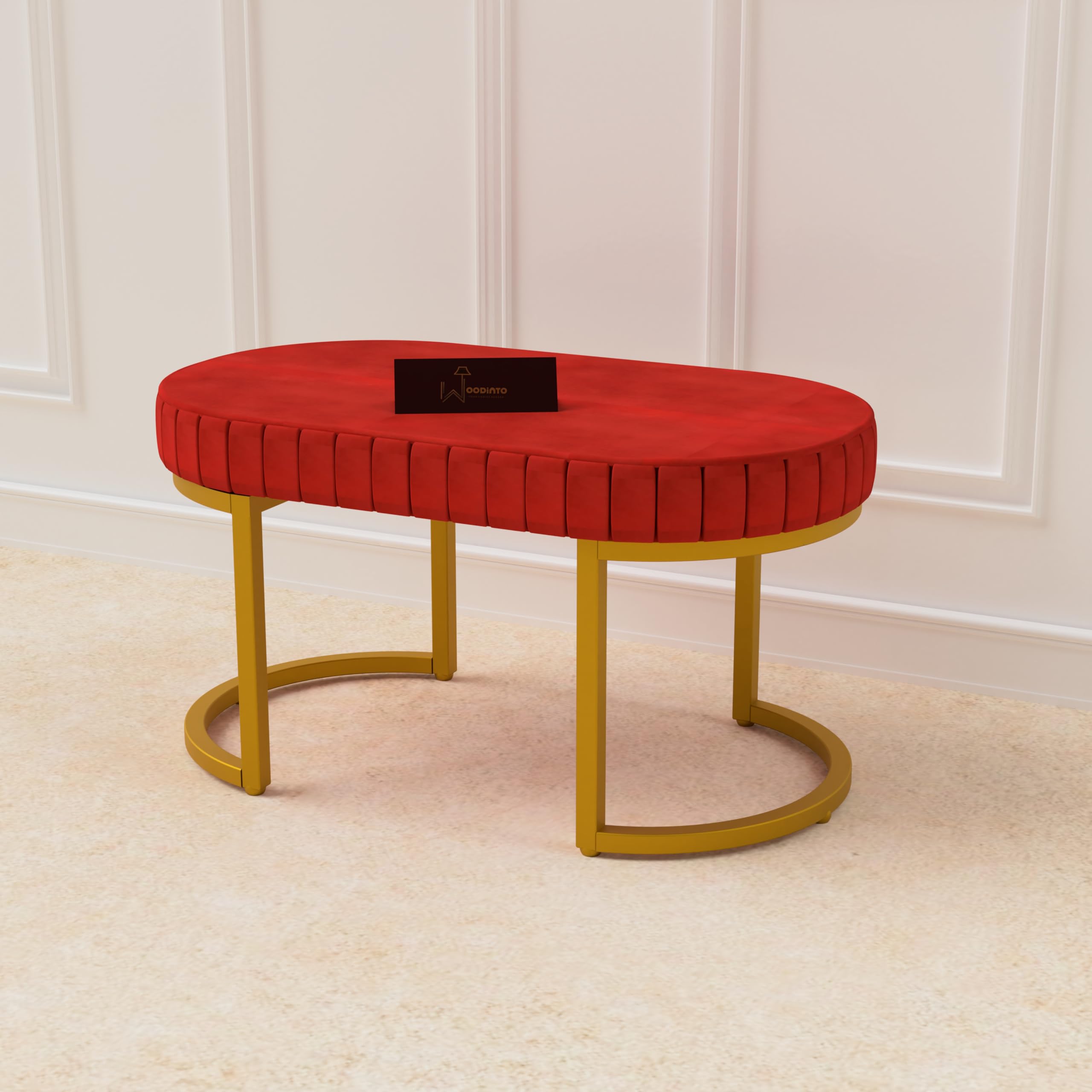 WooDinzo 30 Inch Modern Round Entryway Bench: Decorative Ottoman for Bedroom, Living Room, Foyer Mudroom Hallway (Golden Red)-image-18