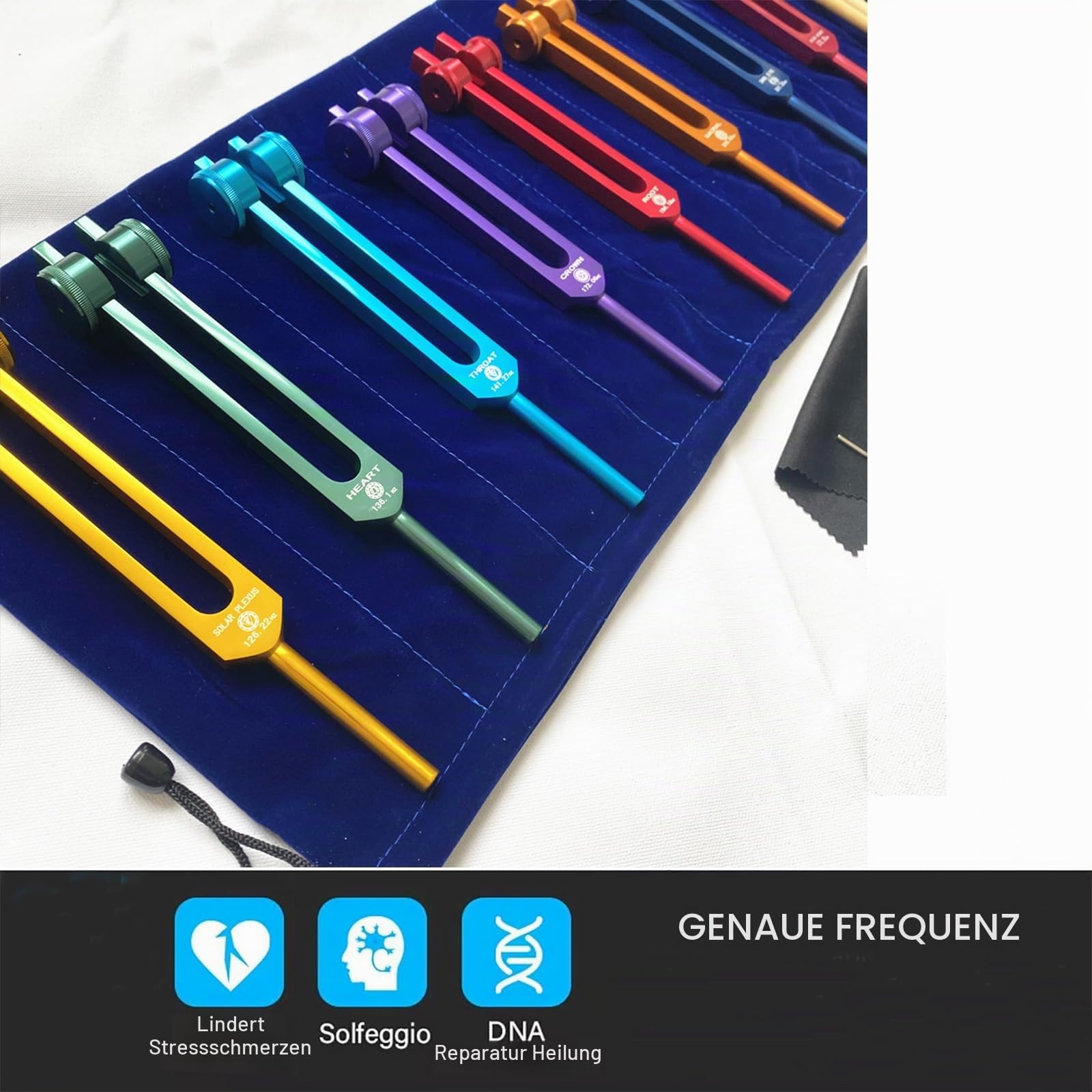 NEWFUN Stimmgabel Set, Stimmgabel Therapie, 8-Teiliges Stimmgabel-Set, Chakra-Stimmgabel-Set, Für Therapeutische Klangtherapie, Ausgleichende Schwingungen, 2 x Silikonhämmer, 1 x Beutel