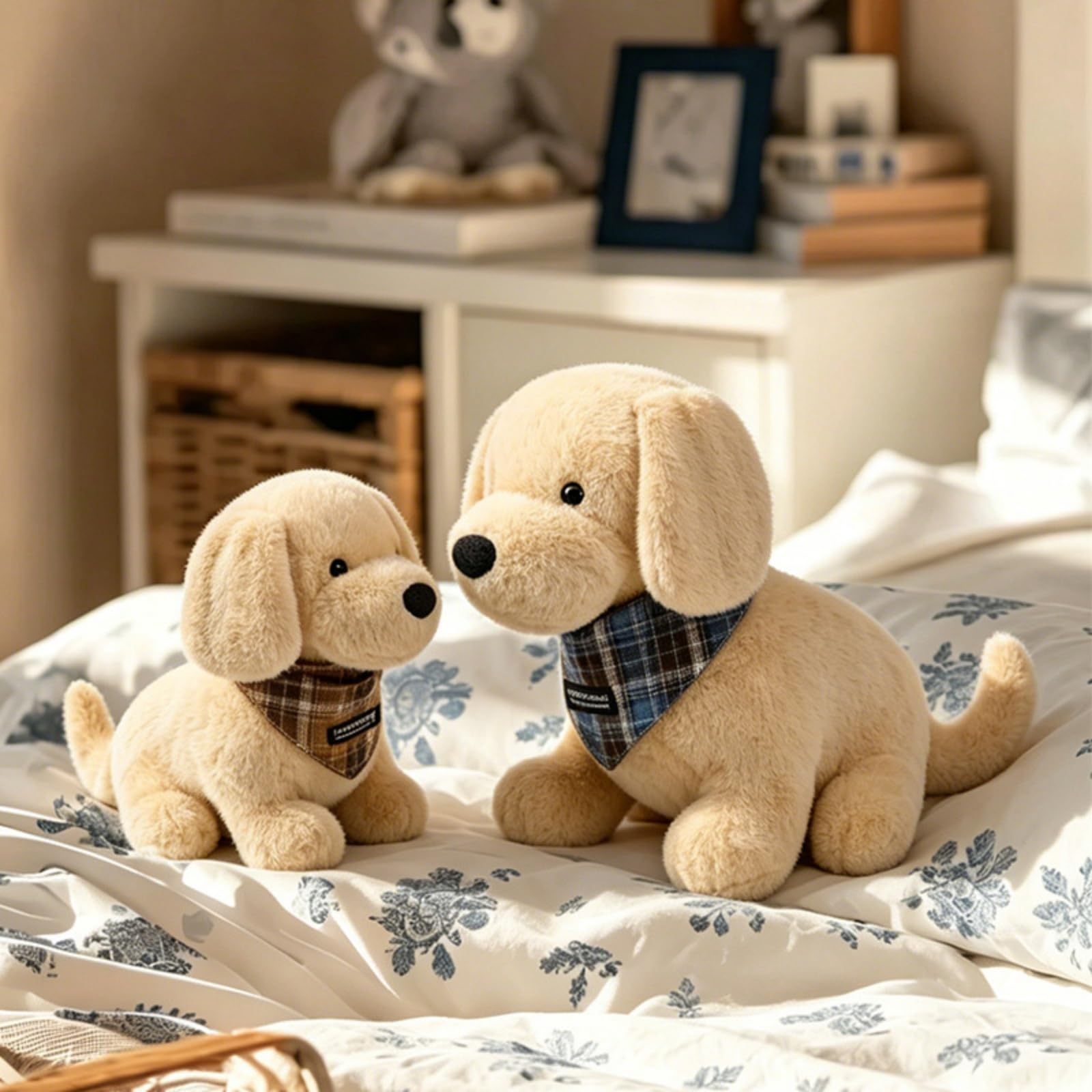 champracer Kuscheltier Hund,Niedliches Hunde Plüschtiermit Schal, für Wohnzimmer,für Zimmerdekoration & Geschenk für Kinder (50cm,Brauner Schal)