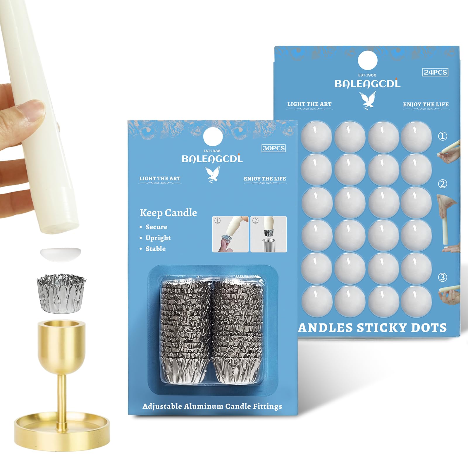 Mannycom Fittings & Wax Dots Taper Candles Sticky Dots - White Candle Wax Dots & Tapered Candle Fittings Protective Candle Holder Liner For Upright 54X