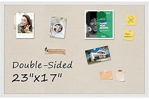 MaxGear Double-Sided Bulletin Board with White Frame: 23" x 17" Cork and Linen Board