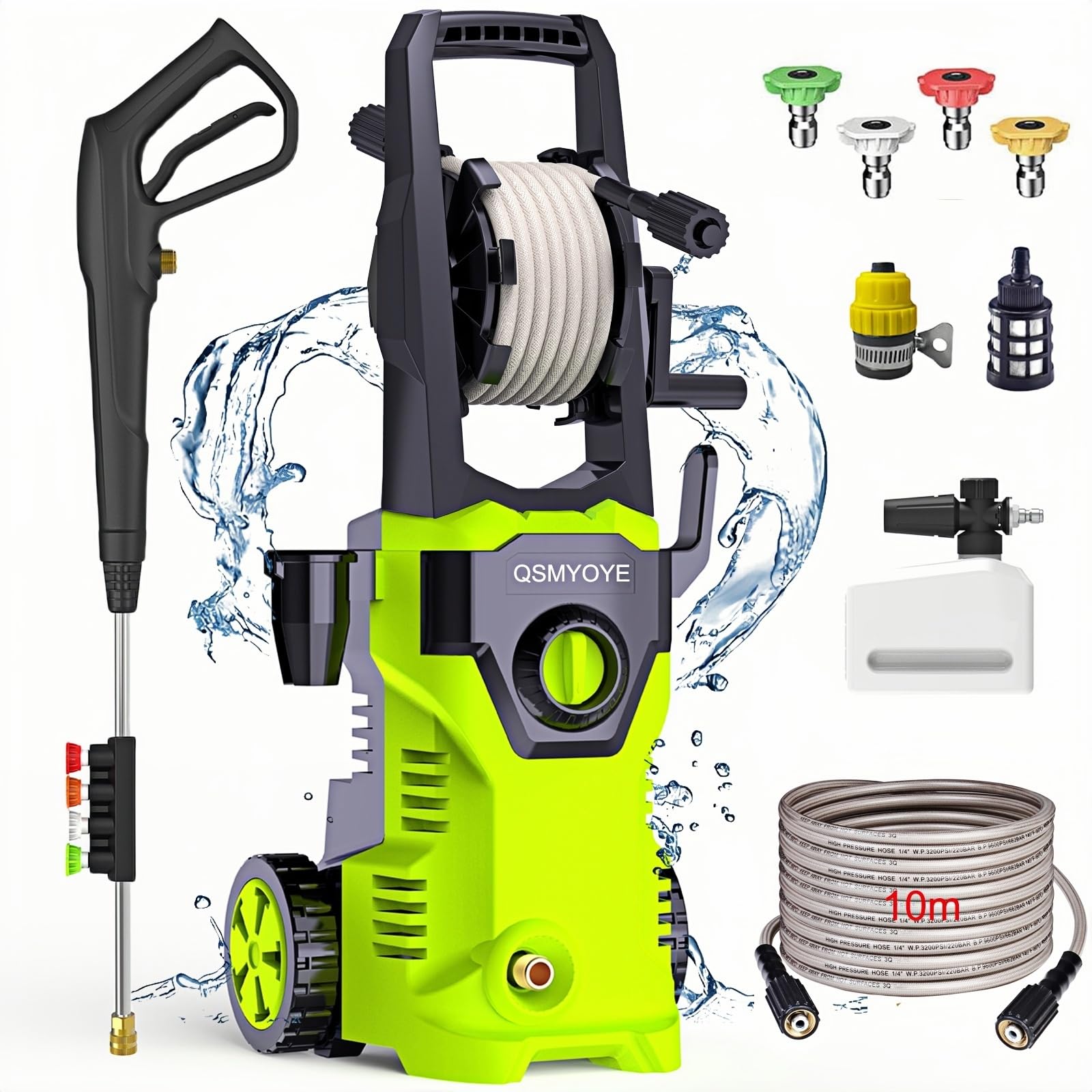 Hidrolimpiadora de Alta Presion, 2200W 150Bar Presión de Trabajo, Caudal 540L/H con Boquilla Ajustable, Hidrolimpiadora Profesional para Coches, Vallas, Patios | Manguera de 10 m Incluida