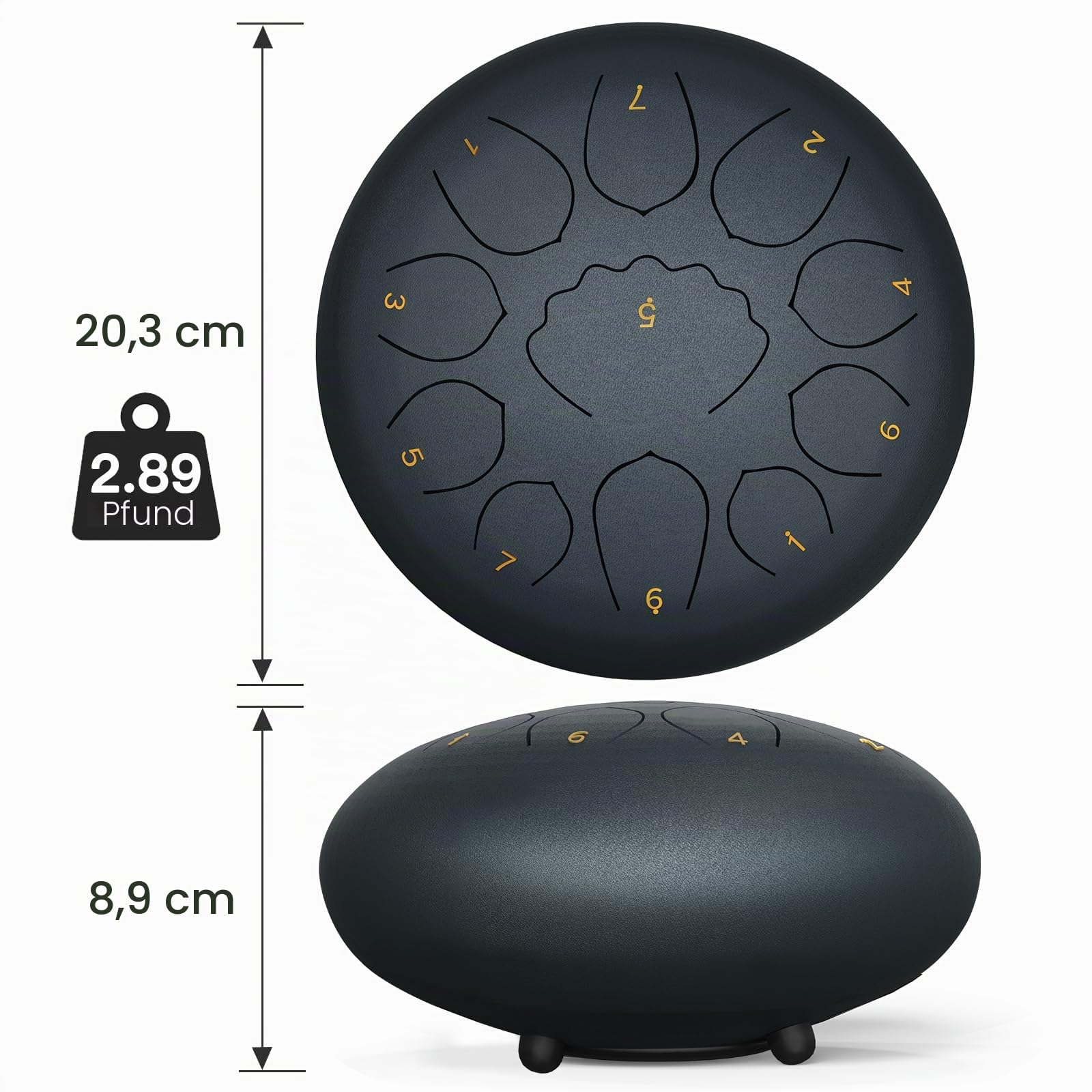 20,3 cm Stahlzungentrommel, 11 Noten, A-Dur, Handpan-Trommel, tragbare Regentrommel, Outdoor-Percussion-Instrument mit Schlägeln, Fingerplektren, Tragetasche, Musikbuch, Anfänger, Yoga, Meditation