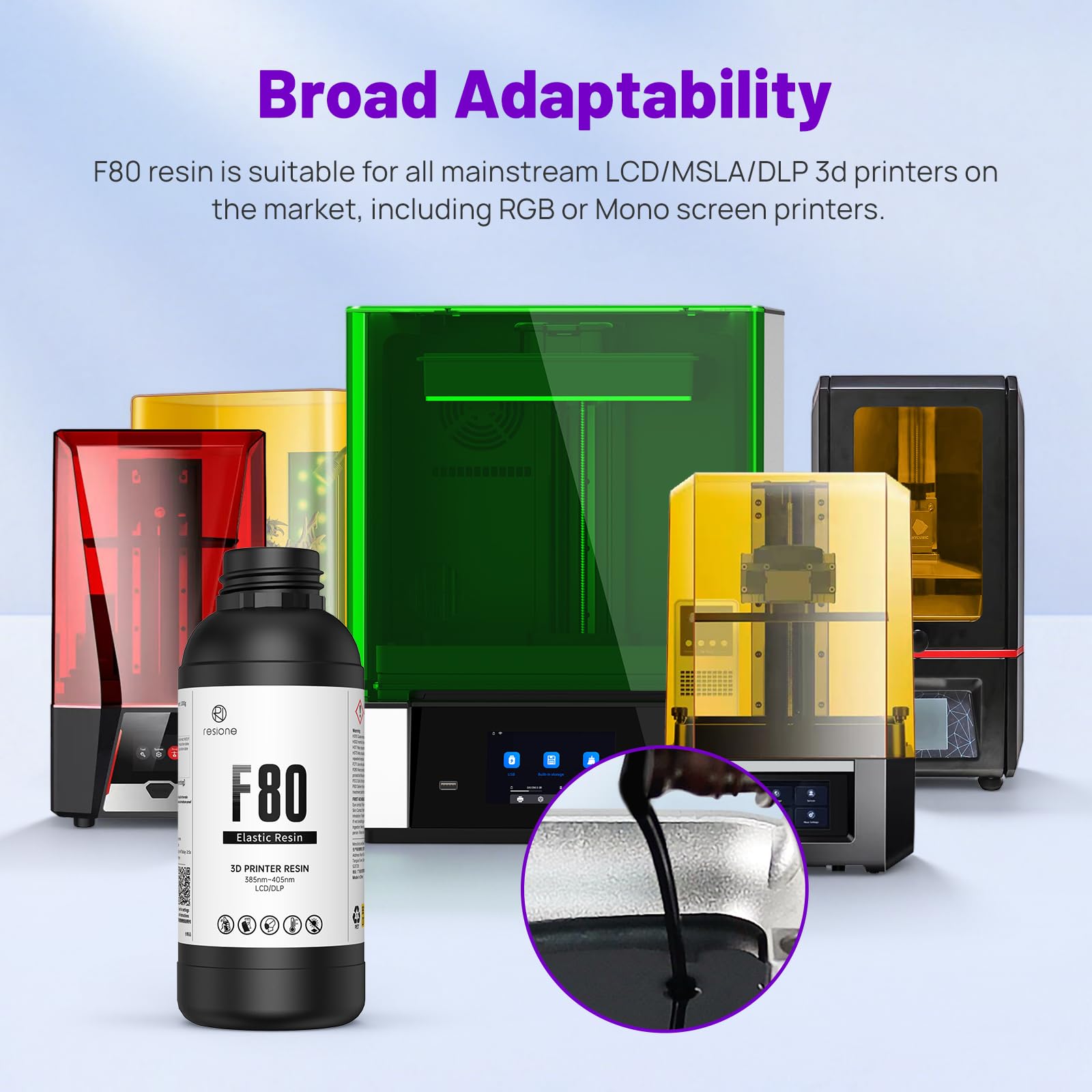 RESIONE Flexibles 3D Drucker Resin, Elastisches 405 nm UV-härtendes DLP LCD MSLA Resin Gummi wie TPU wie Photopolymer Kunstharz Flüssige for für LCD-Drucker (F80 Schwarz 1000g)
