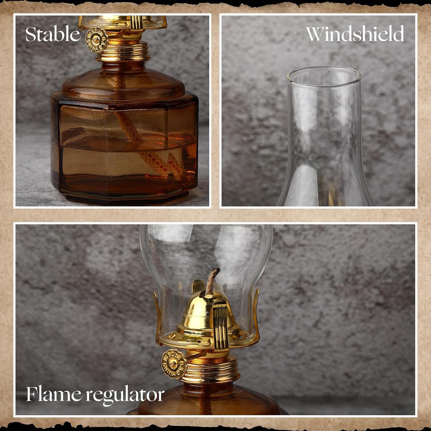 Tuanse 2 Pcs Chamber Oil Lamp for Indoor Use, Classic Kerosene Lamp, Vintage Oil Lanterns, Decorative Hurricane Lantern with Adjustable Fire Wick for Farmhouse Tabletop Decor, 13 in(Dark Brown)