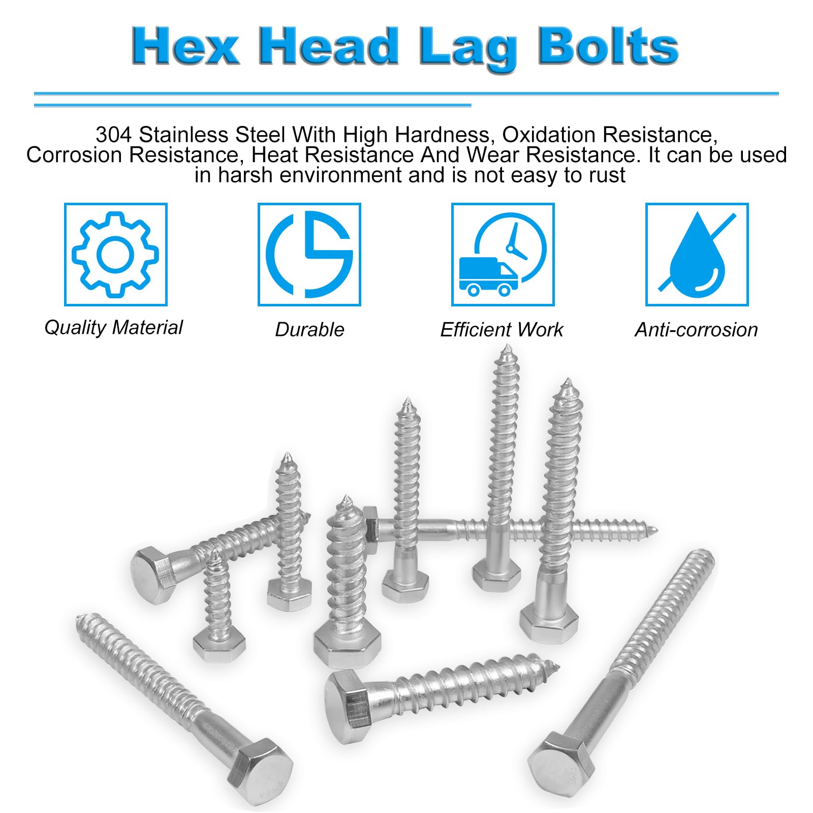 15 Stainless Steel Lag Screws - 5/16" x 3" -4 15 Stainless Steel Lag Screws - 5/16" x 3" -4