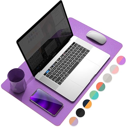 YSAGi Desk Mat, Mouse Pad,Waterproof Desk Pad,Large Mouse pad for Desk, Leather Desk Pad Large for Keyboard and Mouse,Dual-Sided Mouse Mat for Office (23.6" x 13.7", Aconite Violet+Eosine Pink)
