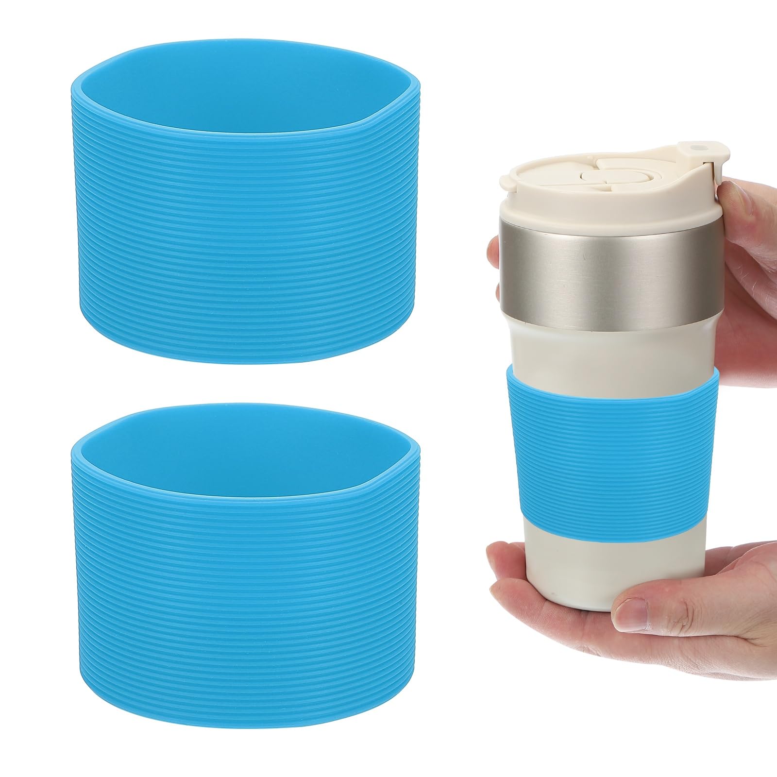 sourcing map 2Pcs Silicone Water Bottle Boot, Silicone Cup Protector, Anti-Slip Protective Sleeve Bottom Accessory for Stainless Steel Water Bottles, Sky Blue