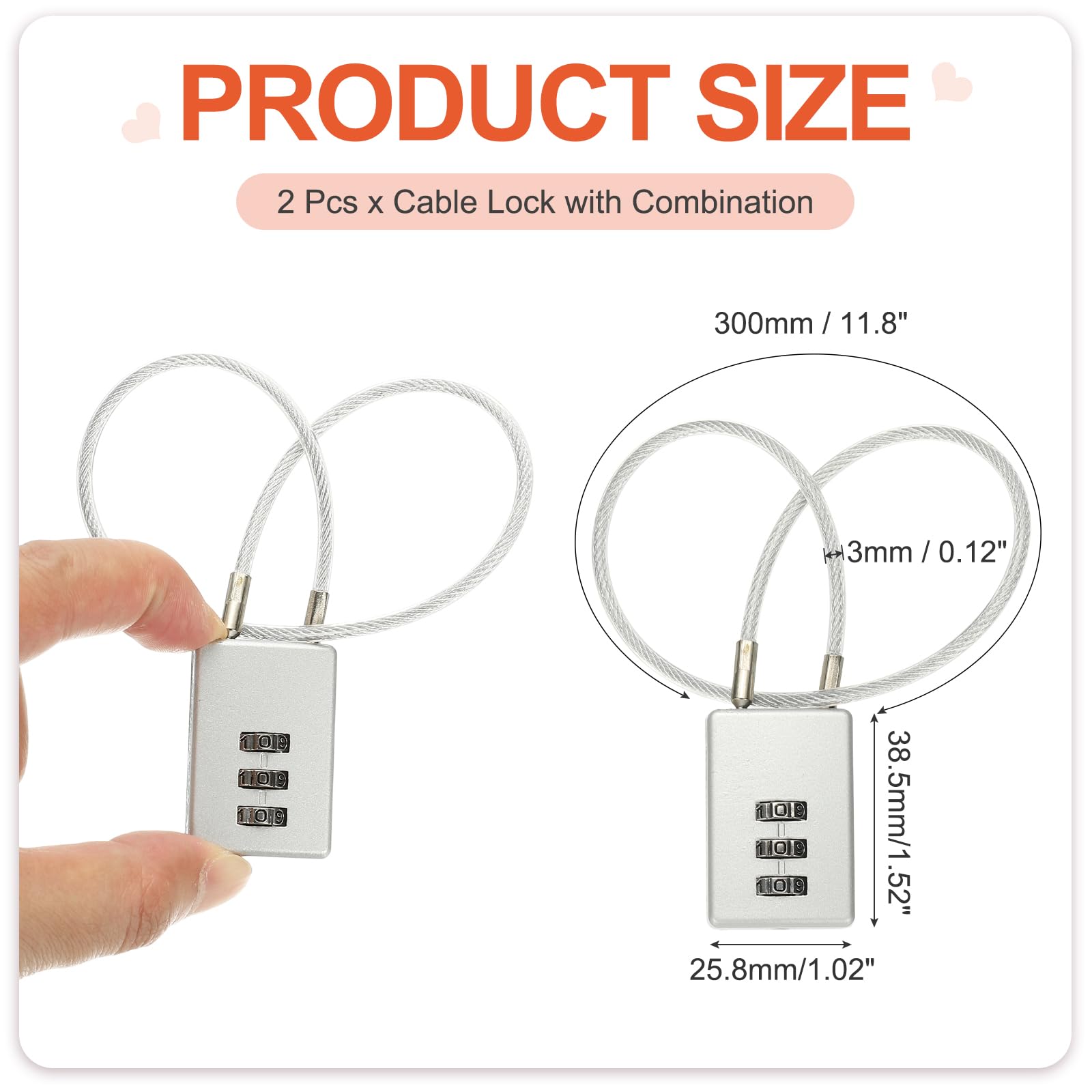 PATIKIL 3 Digit Cable Combination Lock - Image 2