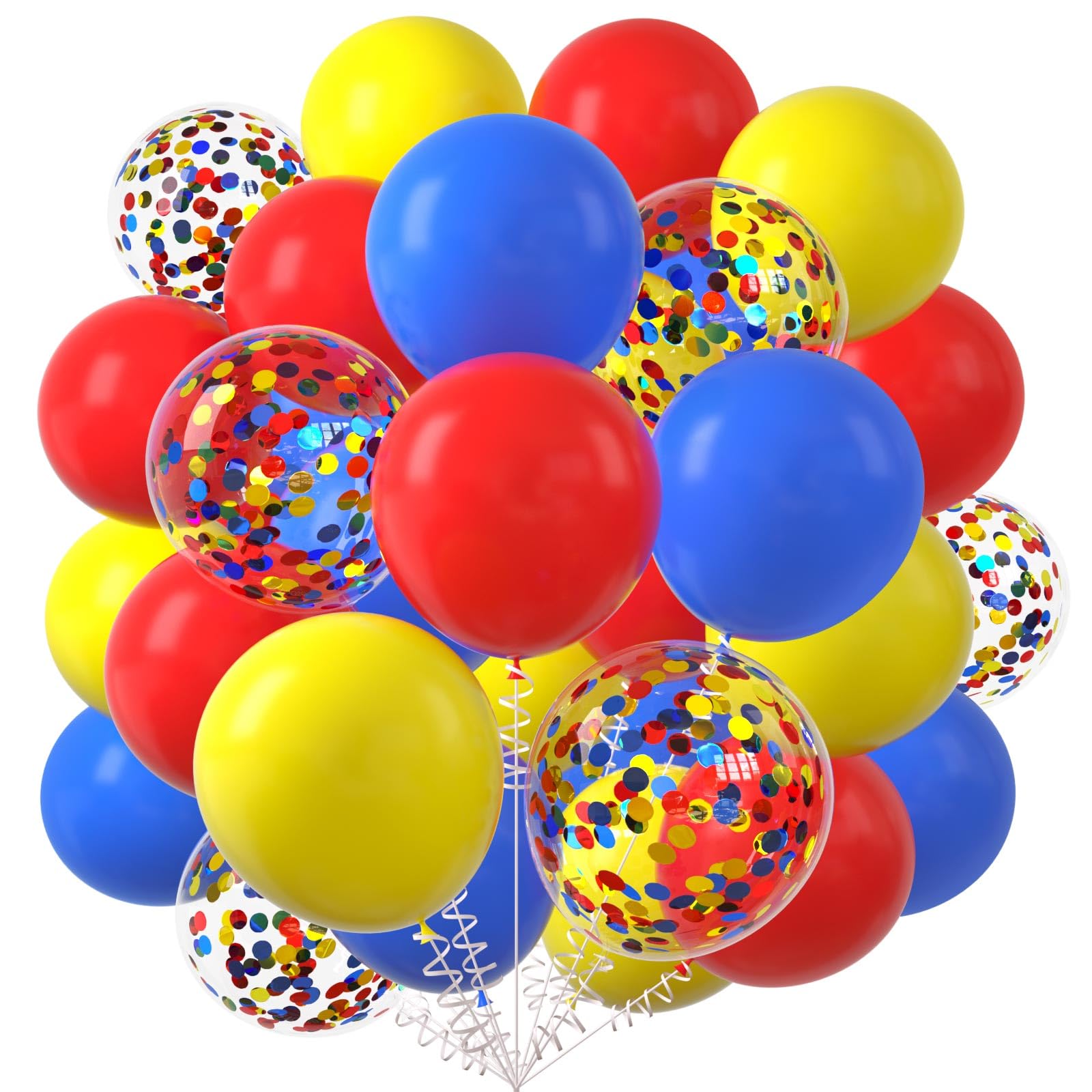 KALOR Red Yellow and Blue Balloons, 60 Pcs 12 Inch Red Blue Gold Confetti Latex Balloons for Baby Shower Birthday Bridal Shower Wedding Princess Theme