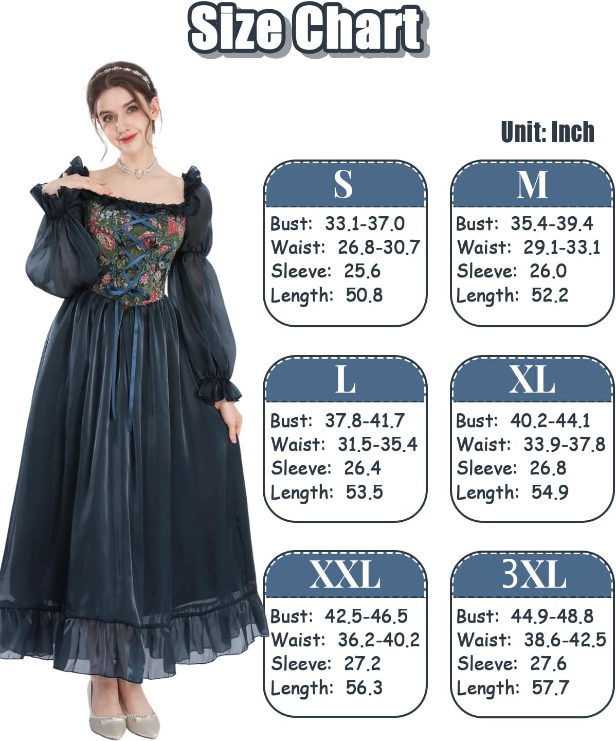 NSPSTT White Renaissance Dress Women Fairy Dress Victorian Medieval Costume