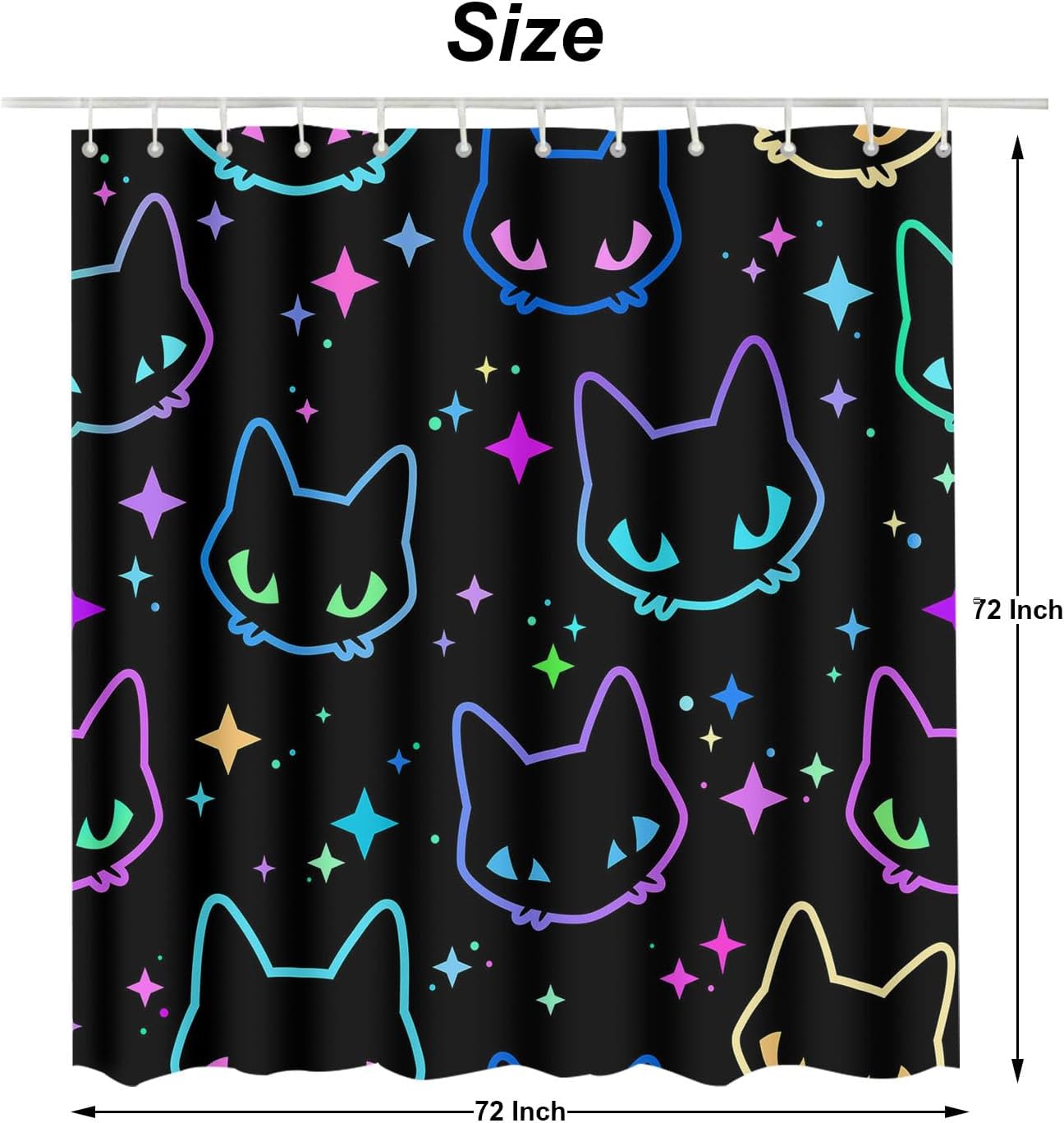 Moslion Colorful Neon Cat Heads Shower Curtains Bathroom Curtain Waterproof with Hooks 72x72 Inch for Men Women Boys Girls