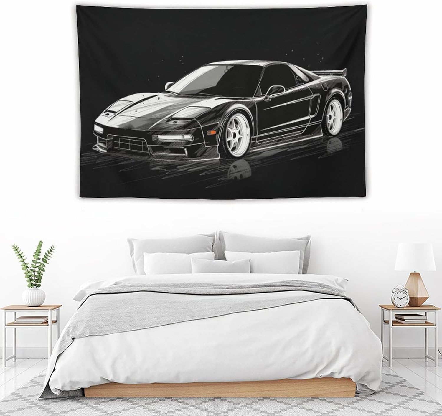 FeoYoed Jdm Car Tapestry Black and White Wall Hanging Decor for Men Cool Car Wall Art for Bedroom Living Room Dorm Japanese Nsx 40"x60"