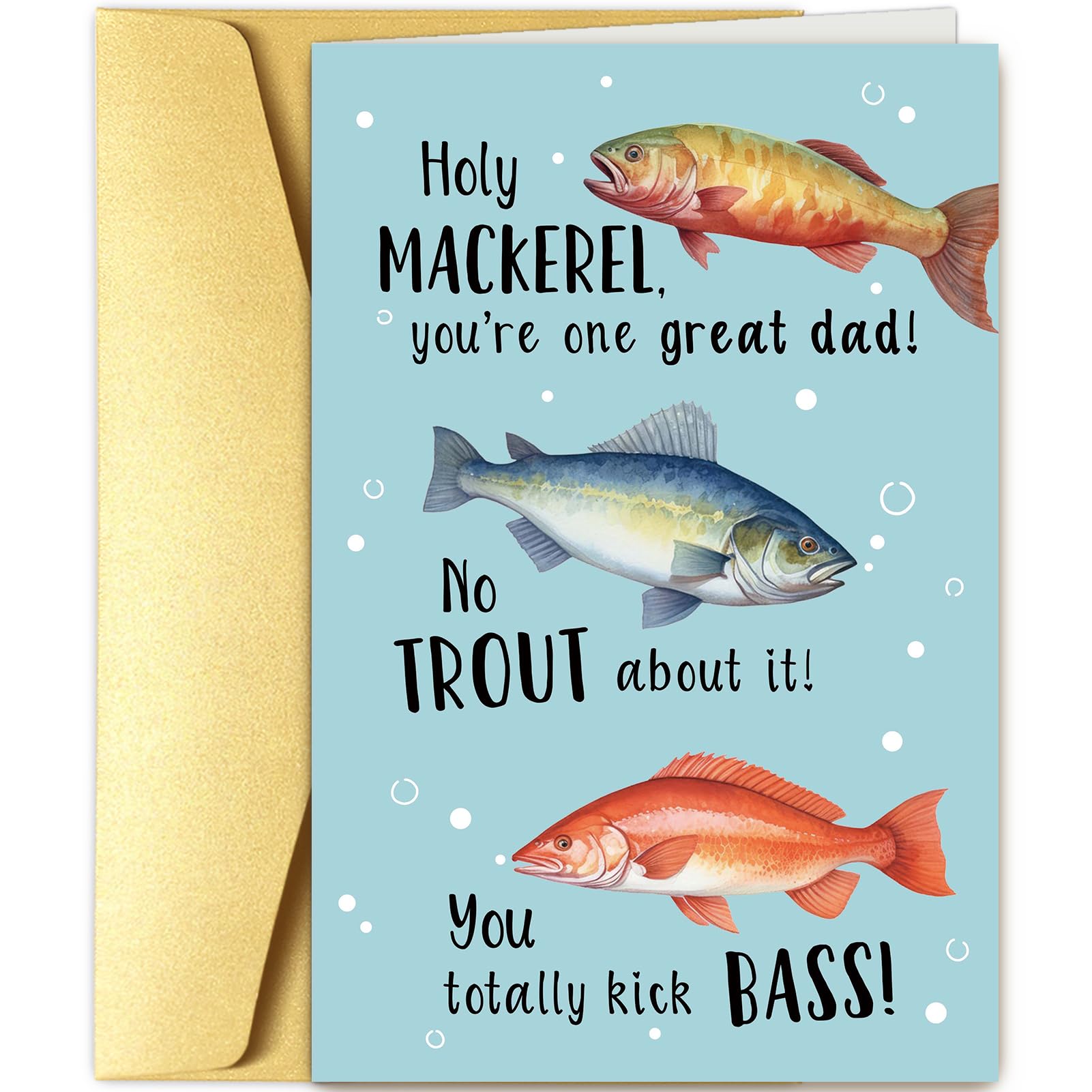 Goroar Funny Fish Pun Fathers Day Card, Fishing Father's Day Card, Fathers Day Gift for Fish Loving Dad, Holy Mackerel! You Are One Great Dad!