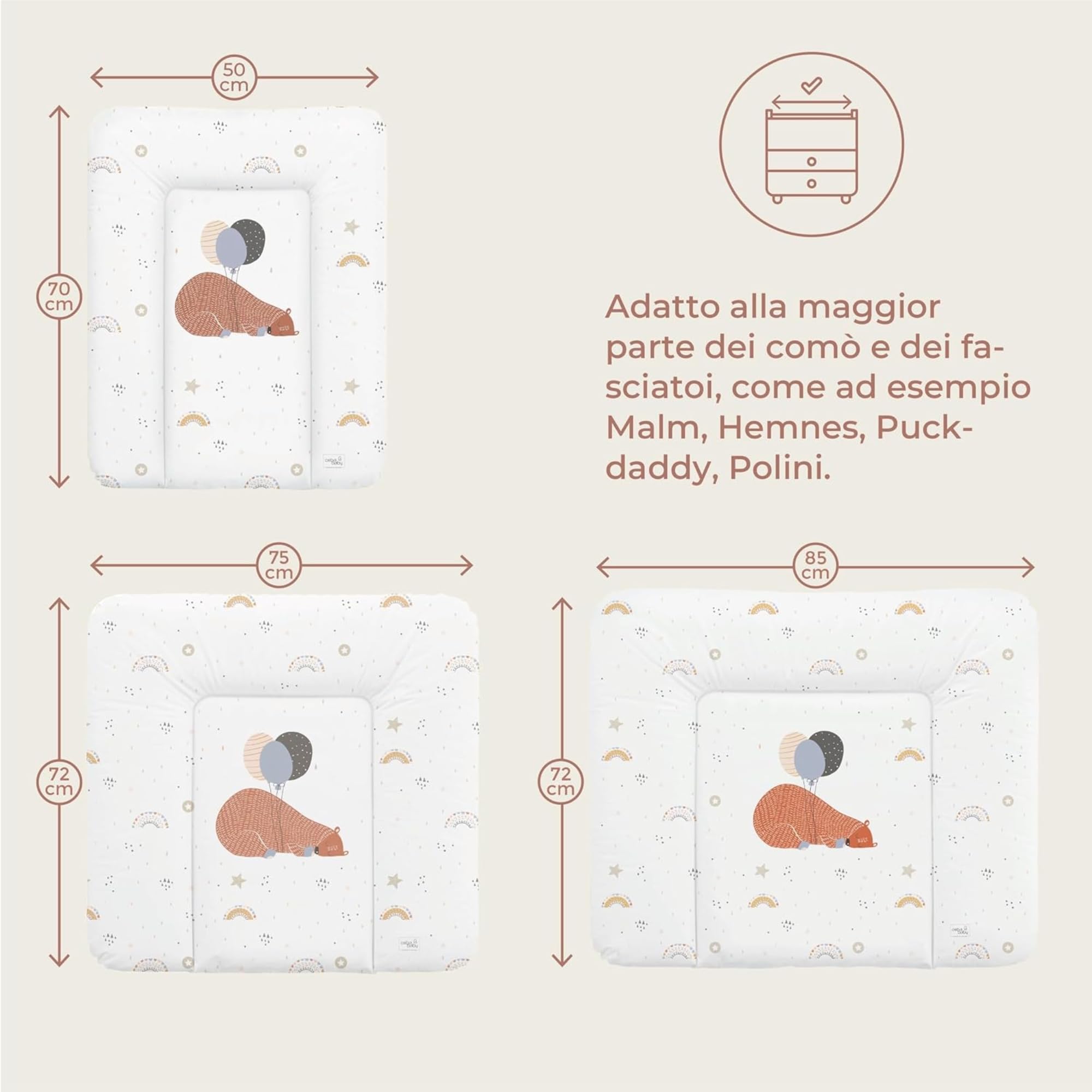 Ceba Baby® Fasciatoio Materassino - Fasciatoio neonato morbido - Cuscino Fasciatoio Lavabile per bambine e bambini - certificato Öko-Tex - impermeabile - 70x50 cm - Happy Safari