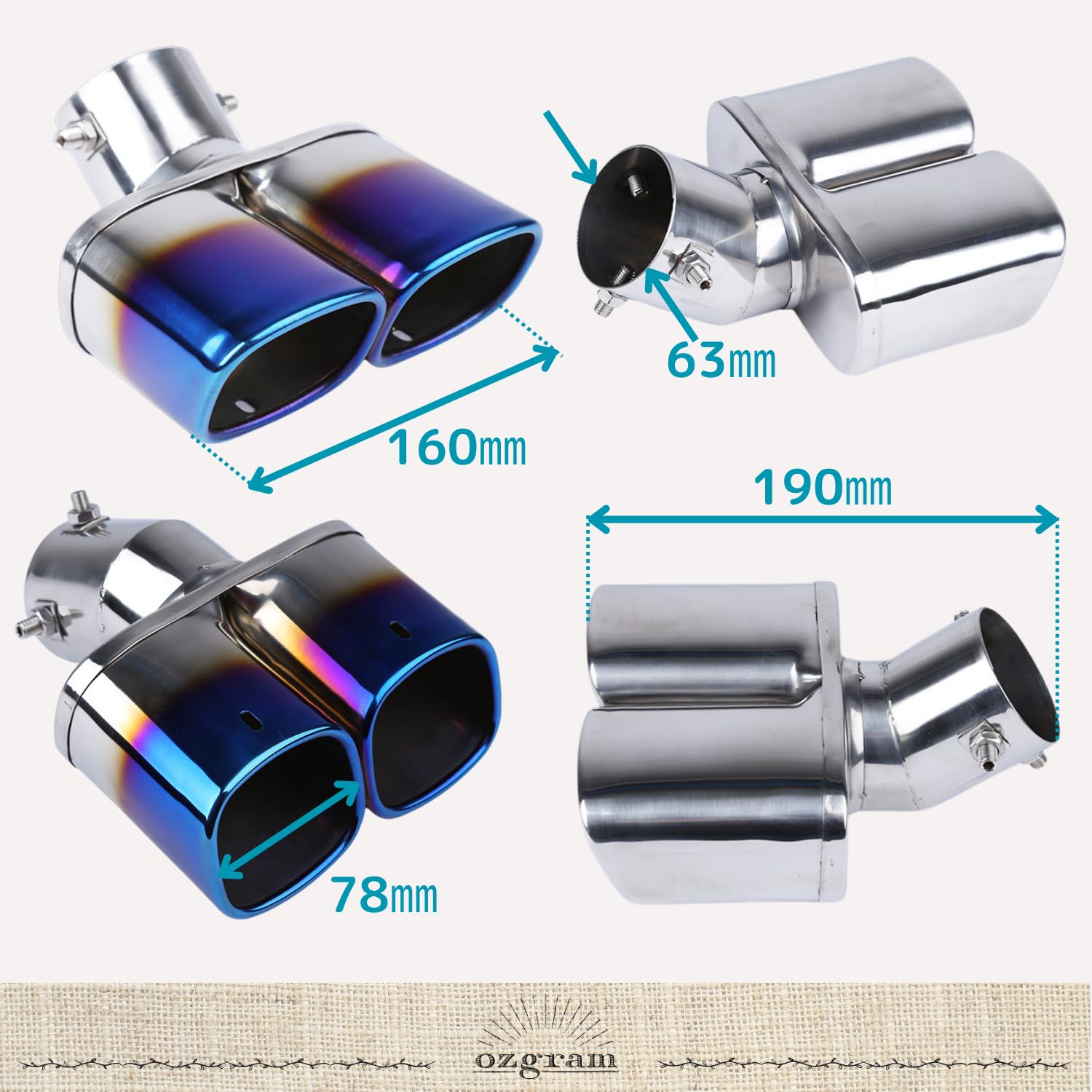 Amazon | ozgram 車用品 デュアル ツイン 2本出し マフラーカッター