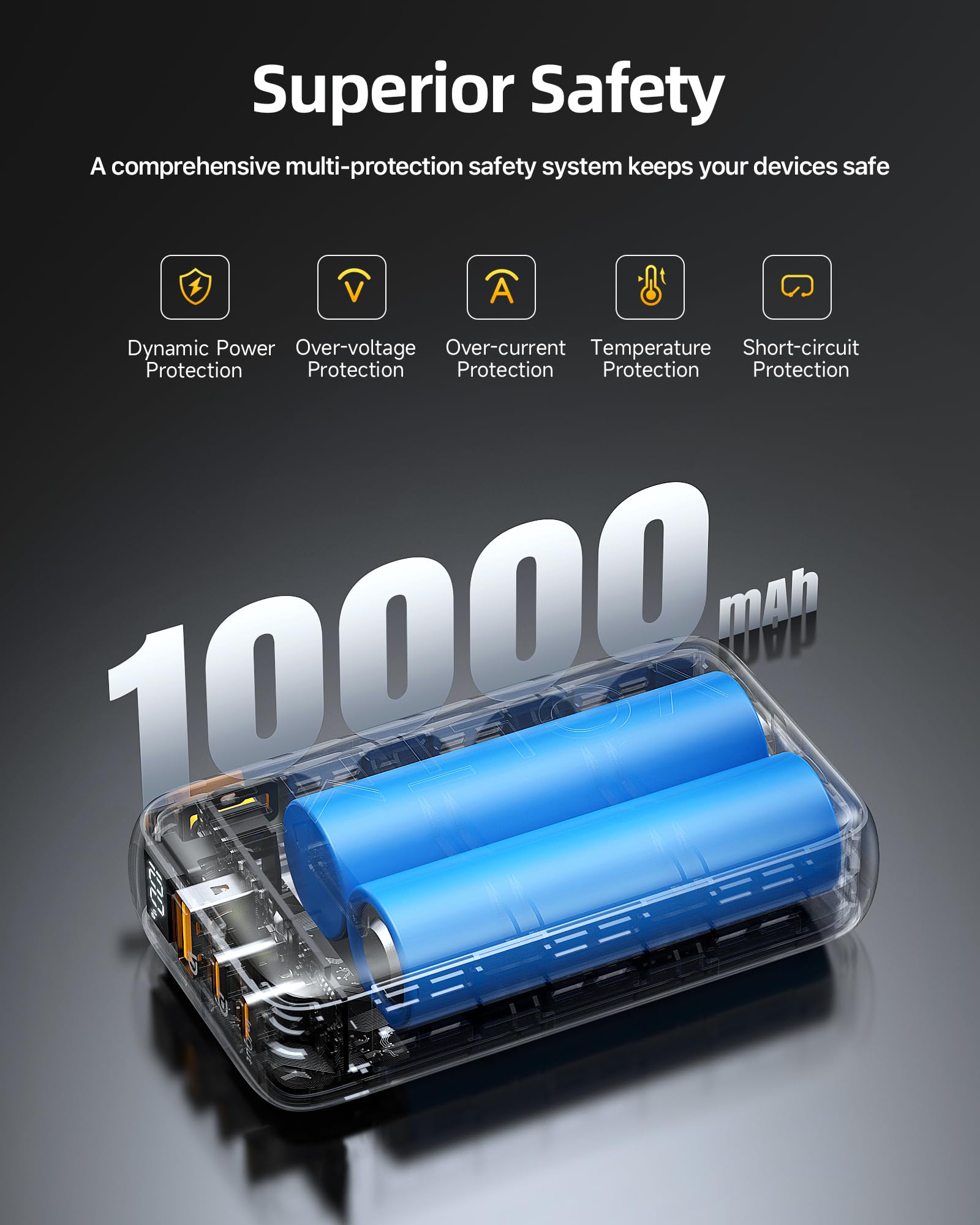 VOLTME Power Bank 10,000mAh 38.5Wh, Caricatore Portatile Ricarica Rapida 3-Port Hypercore 10K Sling blu, Batteria esterna compatta a ricarica rapida a 3 porte con cavo integrato per i viaggi