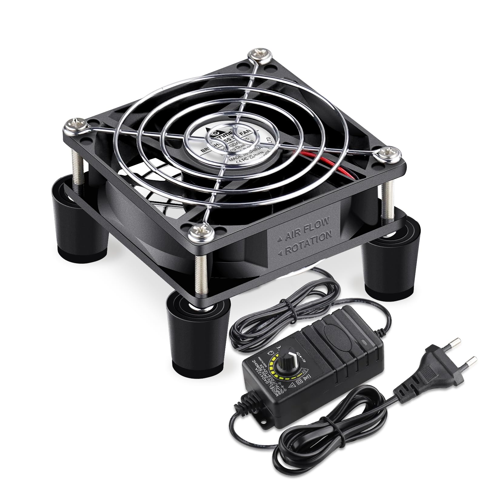 GDSTIME Ventilateur PC 80mm 220V Fan 80x80x25 à Roulement à Billes Réglable | ventilateur 220v 80mm PC Fan 230v 4500 tr/min avec Contrôleur de Vitesse Réglable pour PC Boîtier TV Routeur Modem
